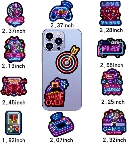 Miniatura 4 de 100 calcomanías de vinilo impermeables de neón para videojuegos, decoración de jugadores y regalos de fiesta para laptop, botella de agua, patineta