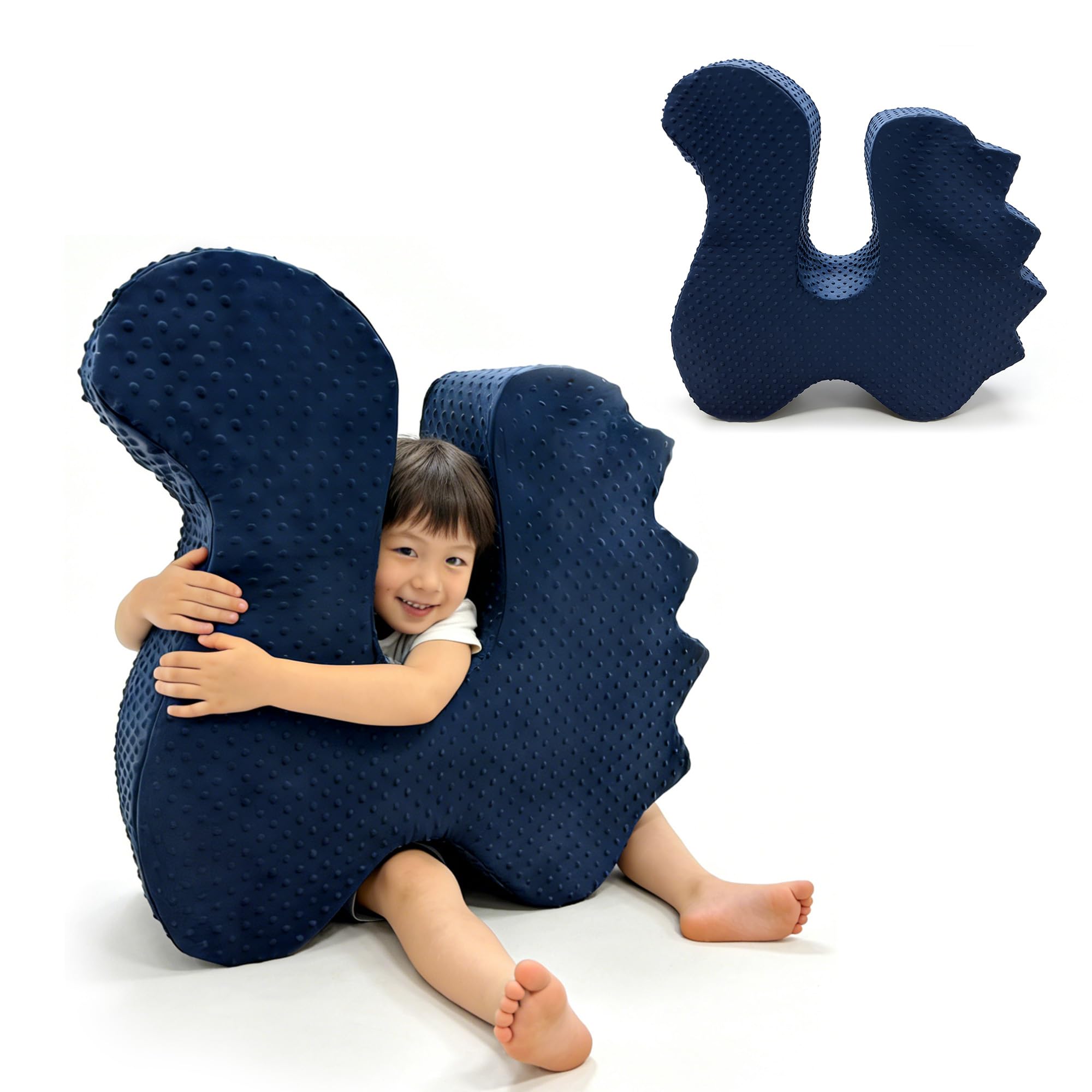 iigala Dinosaur Sensory Soft Squeeze Seat for Kids | 28 Inch Large Blue Deep Pressure Peapod | Foam Rocker Chair for Autism ADHD Seekers | Calming Cozy Canoe Therapy Pod | Supportive Sponge Furniture