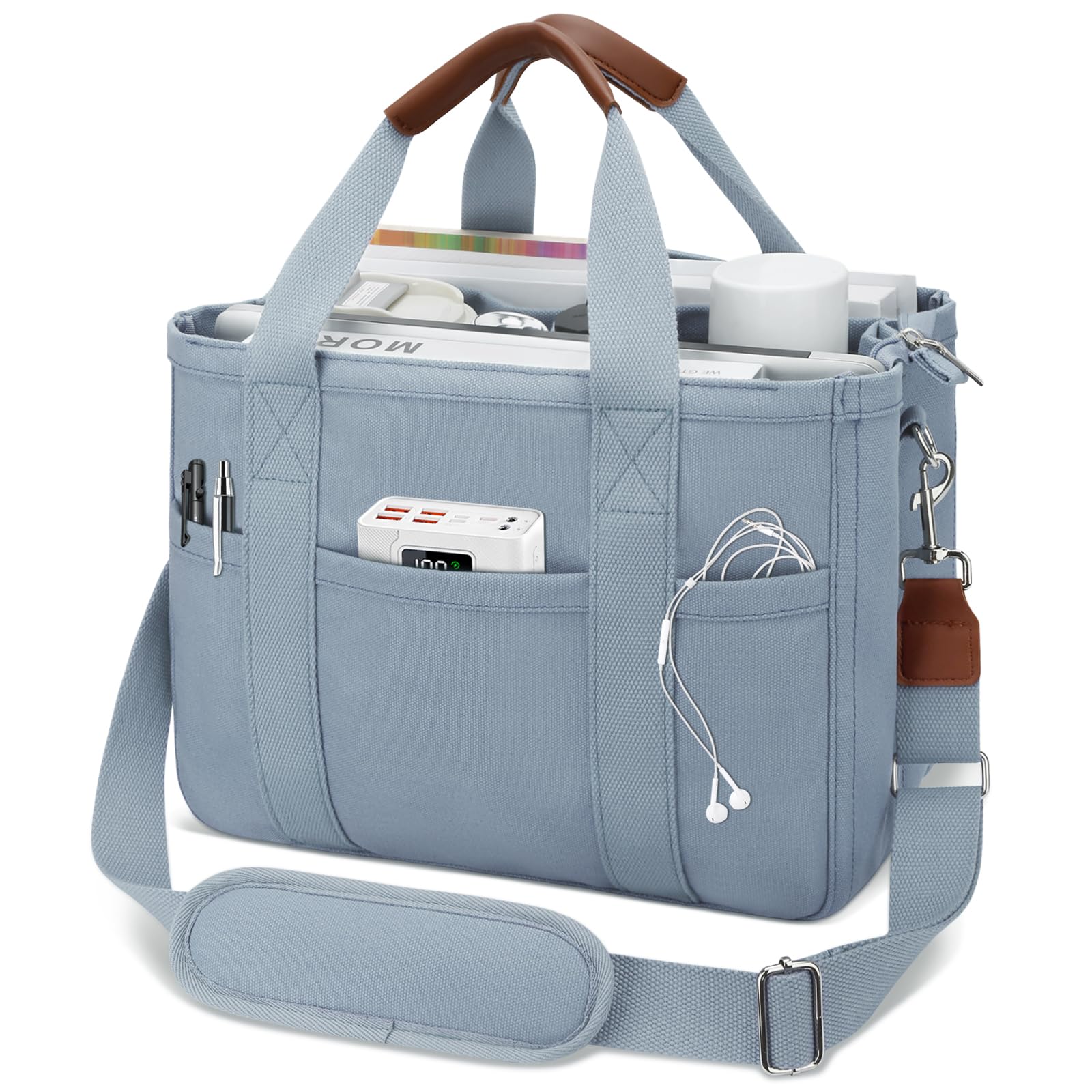 KKXIU Canvas Tote Bag for Women with Zipper and Compartments Crossbody Large Bible Messenger Purse Bag With Pockets