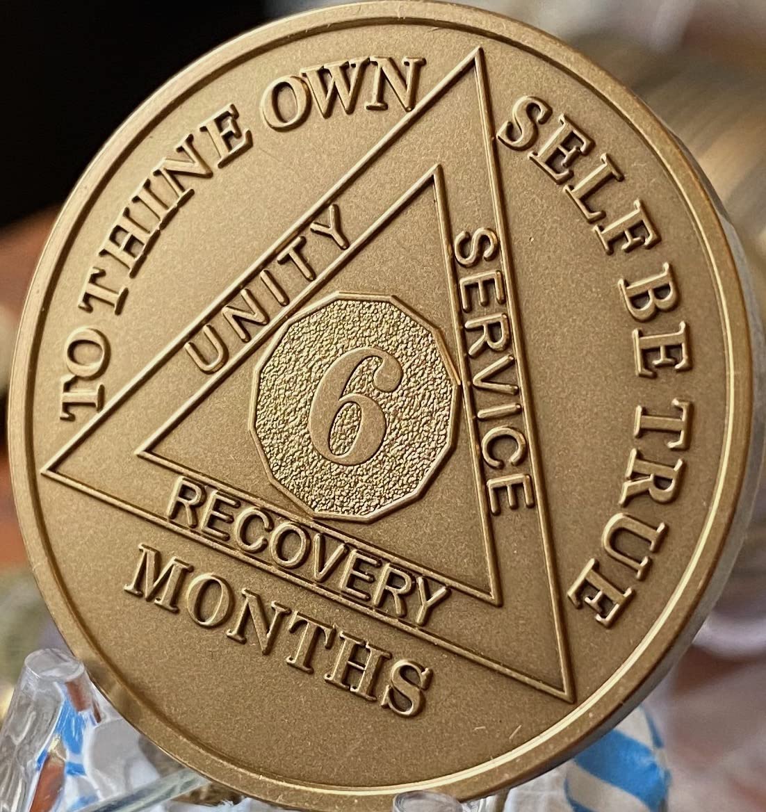 RecoveryChip Grawerowany 6-miesięczny medalion AA duży 3,8 cm ciężki premium brązowy medalion trzeźwości