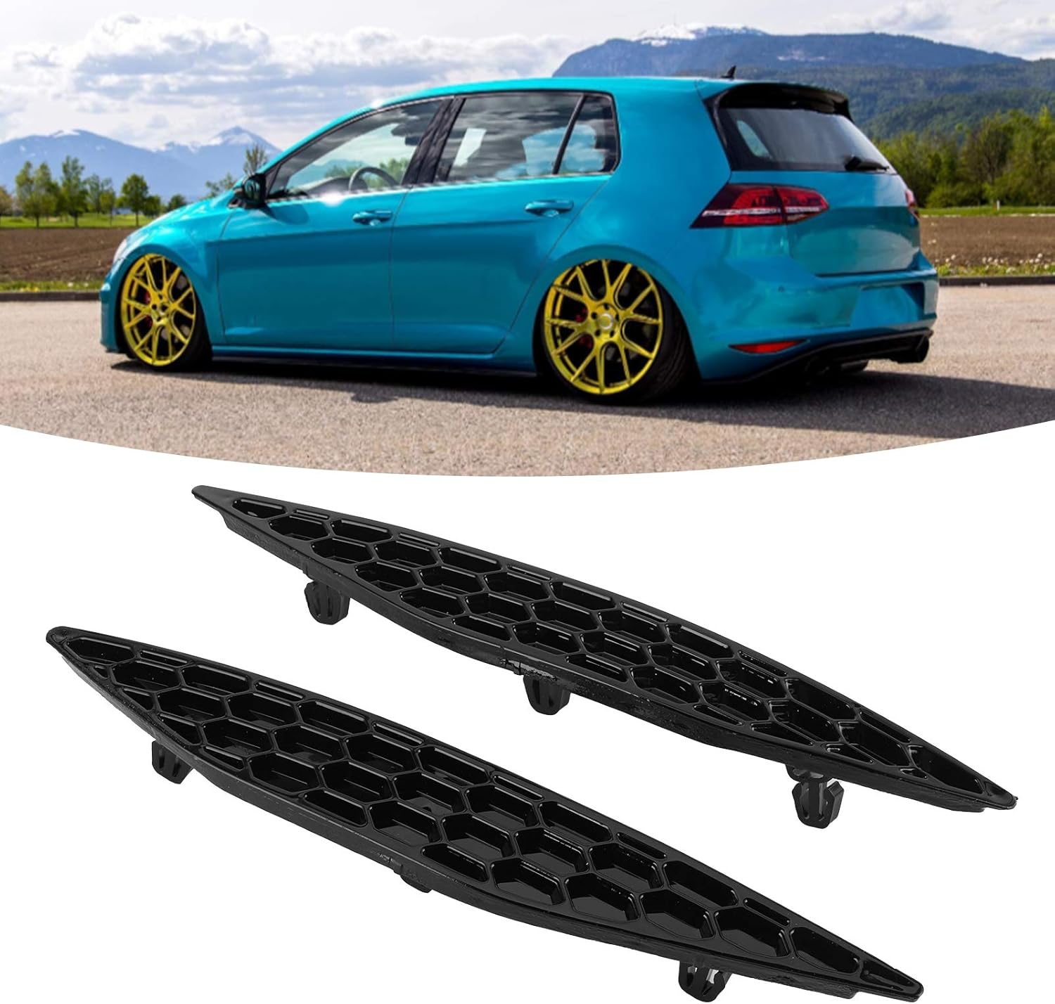 Tbest Rear Bumper Reflectors,Mk7 R Rear Reflector,2016 Reflectors,Auto Bumper Reflector,2pcs Gloss Black Rear Bumper Reflector Honey comb Set Fit For MK7 2013-2016 mk7rear reflectors