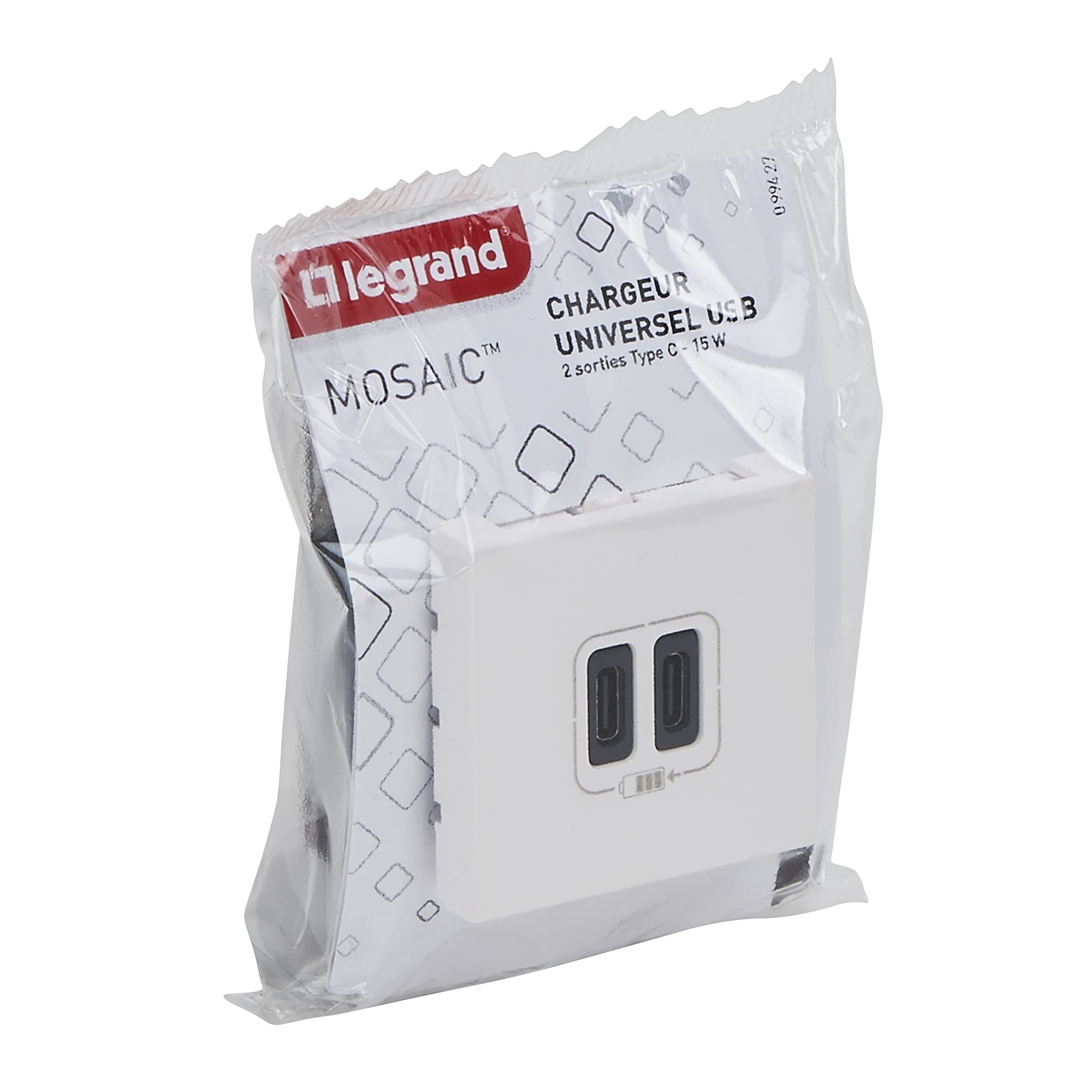 Legrand - Double chargeur USB Type-C Mosaic 3A 2 modules - blanc