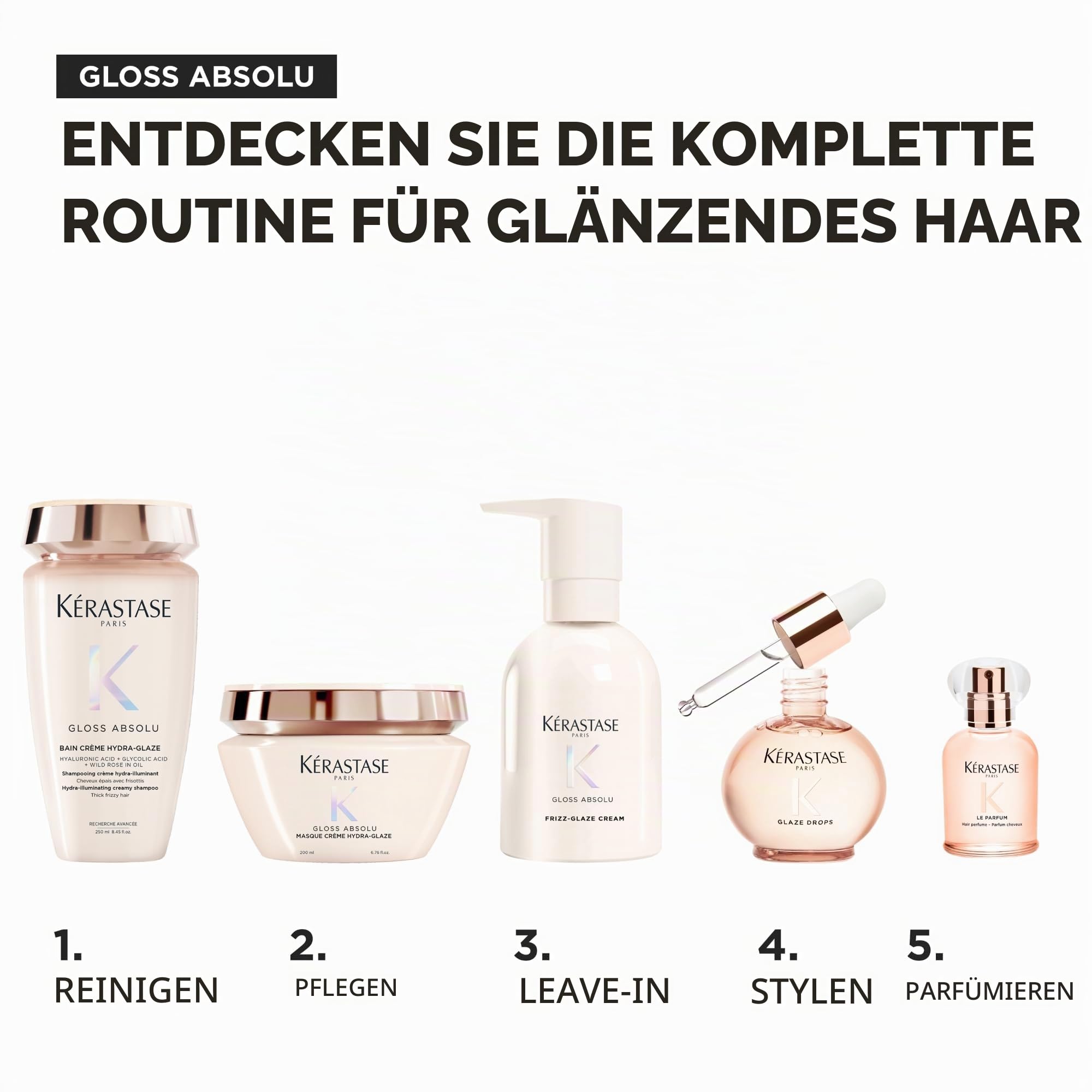 Kérastase Gloss Absolu Bain Crème Hydra-Glaze, Glanz-Shampoo für dickes Haar & Locken, Anti-Frizz Haarpflege mit Hyaluron für Damen & Herren, Volumen- & Feuchtigkeitsshampoo, Sulfatfrei, 500 ml