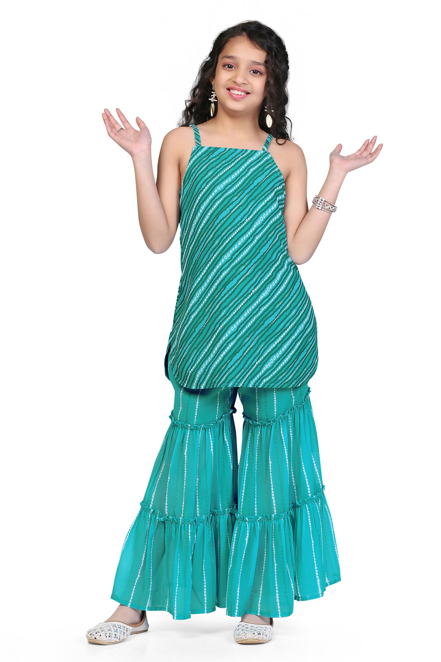 Jwalin Girl's Georgette Kurta And Sharara Suit Set(JWGSET00104 RMA 40_Rama_13-14Yrs)