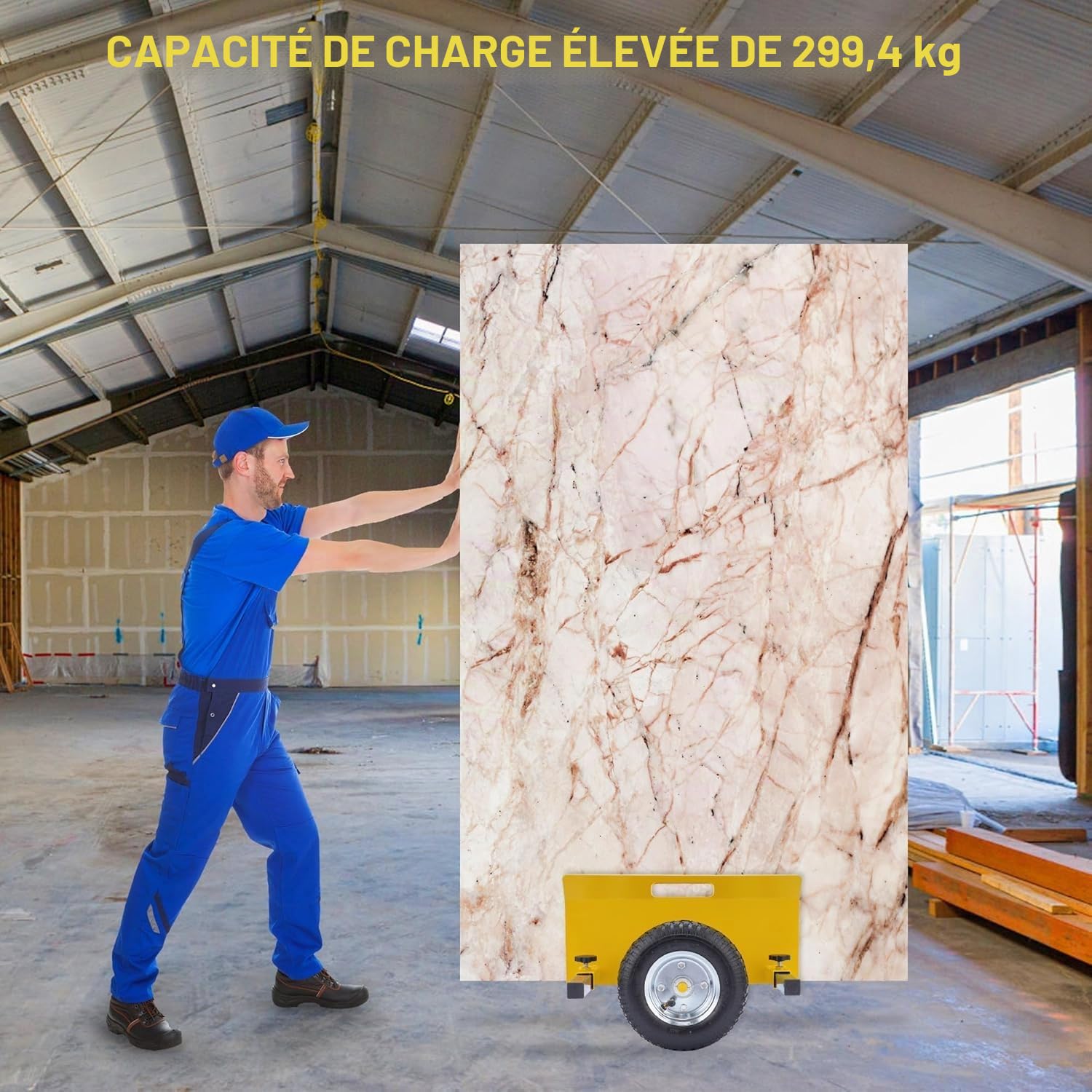Chariot à panneaux - Capacité de charge de 300 kg - Mâchoires de serrage de 0 à 230 mm - Avec pneus pneumatiques de 8" - Pour marbre, panneaux en bois, portes, fenêtres