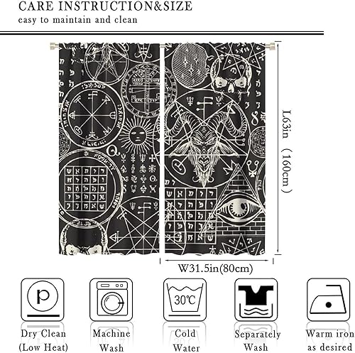 Vista 140 de Cortinas de cabeza de cabra, misteriosa cabeza de cabra malvada, calavera negra, bolsillo para barra, cortinas opacas para ventana, juego de 2
