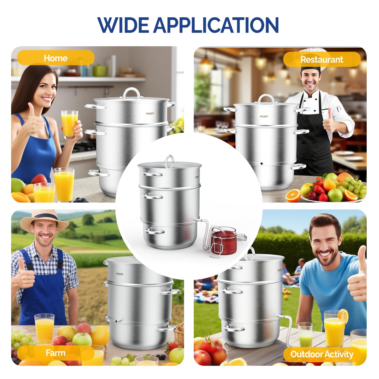 ROVSUN 15 L Dampfentsafter aus Edelstahl, Entsafter für Obst und Gemüse, Saftpresse für alle Herdarten geeignet auch Induktion Ø 27cm