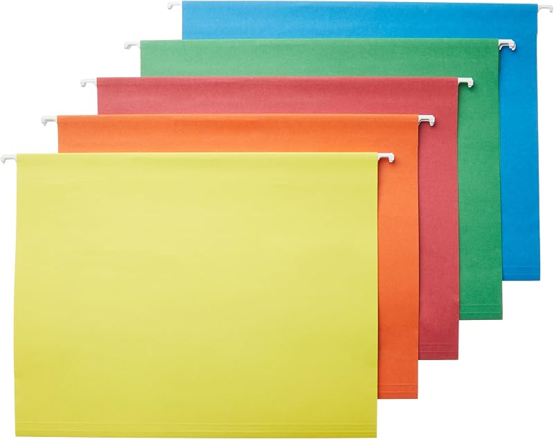 Carpetas para archivos colgantes con pestañas ajustables, organizador de documentos expandible y resistente, tamaño carta, colores surtidos, paquete de 25
