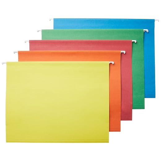 Amazon Basics Hanging File Folder with Adjustable Tabs, Letter Size, Assorted Colors - Pack of 25