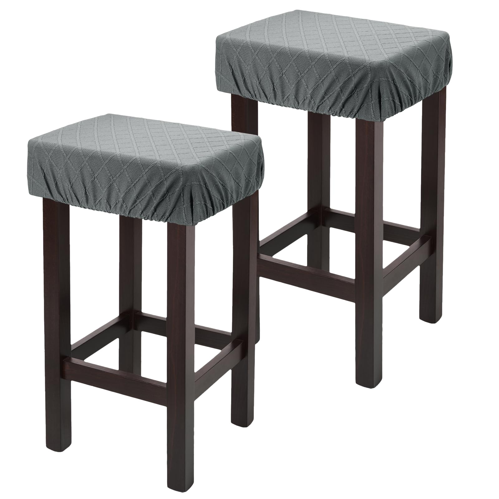 sourcing map 2 Pcs Seat Covers for Dining Chairs, Bar Stool Covers Stretch Chair Seat Protector Waterproof Saddle Stools Slipcover with Elastic Band for Kitchen Bar, Diamond Pattern Light Gray