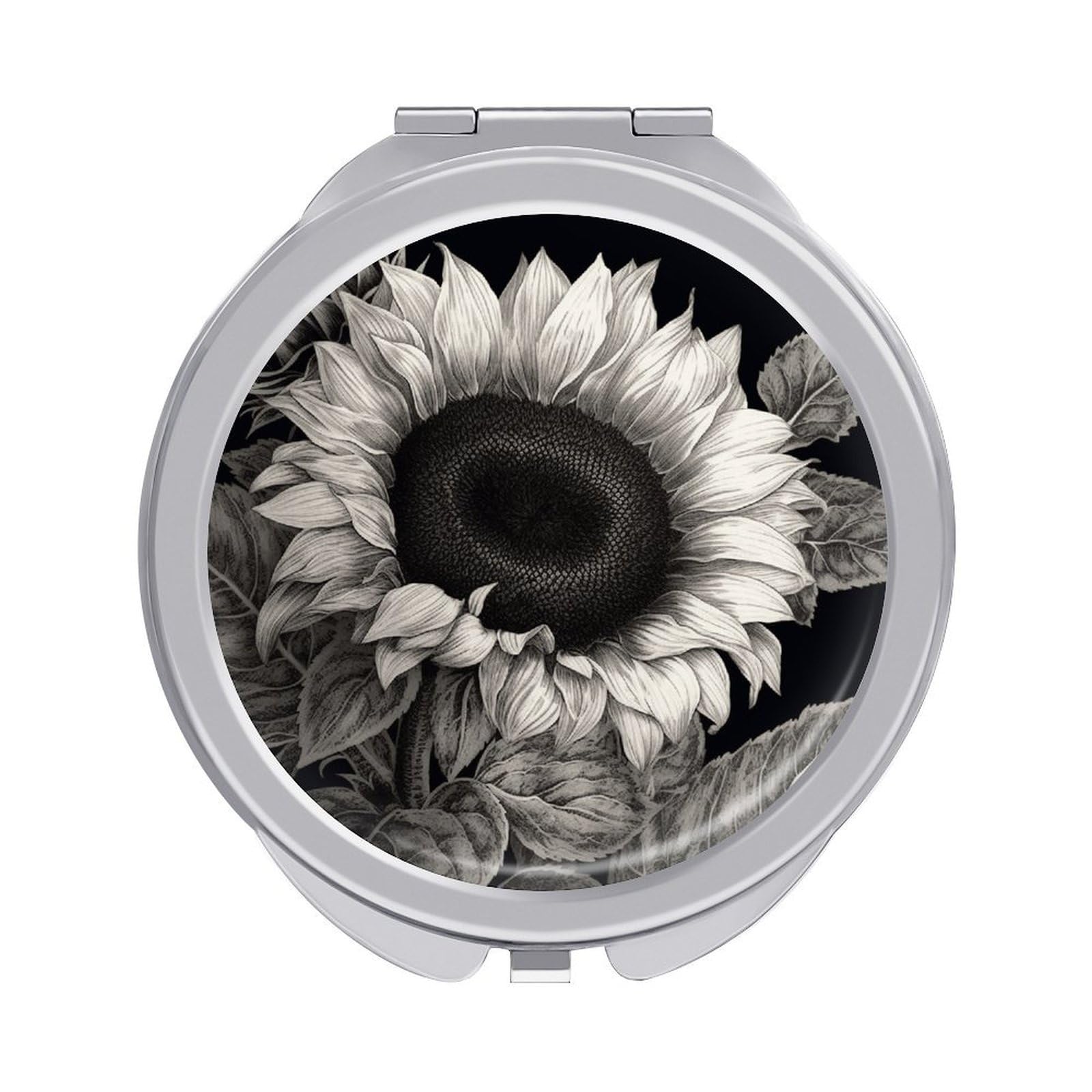 VstaDank Sunflower Black Grey Travel Makeup Mirror 2 X /1 X Magnifying Mini Vintage Pocket Mirror for Purse Small Portable Folding Small Round Mirrors Portable Vanity Mirrors for Women