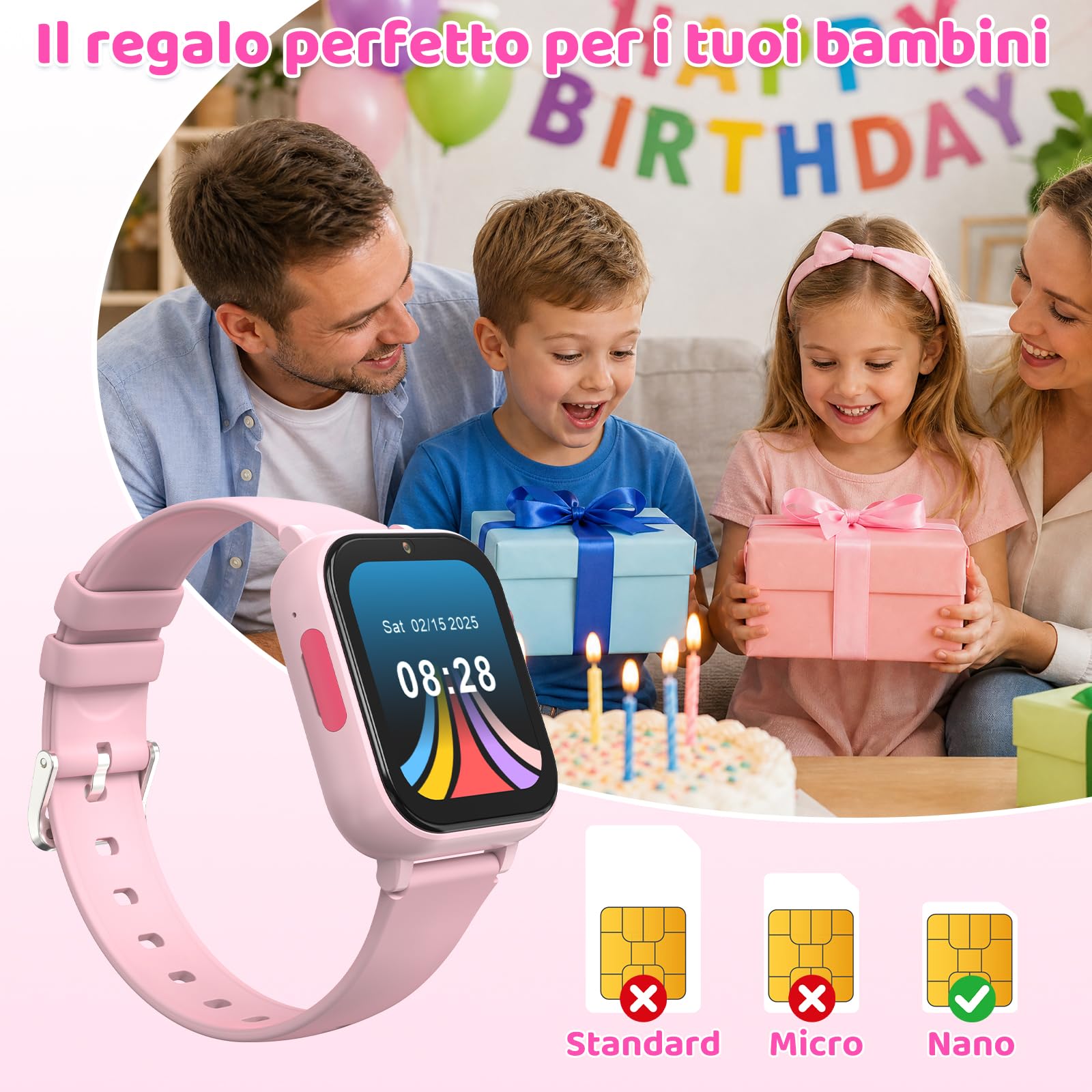 CHAKEYAKE Reloj Inteligente Niño, 4G Llamadas de Voz y Vídeo, GPS, SOS, IP67, Modo Clase, Rastreador de Sueño y Podómetro, Pantalla Táctil de 1.83 Pulgadas, Regalo Ideal para Niños y Niñas 4-12, Rosa