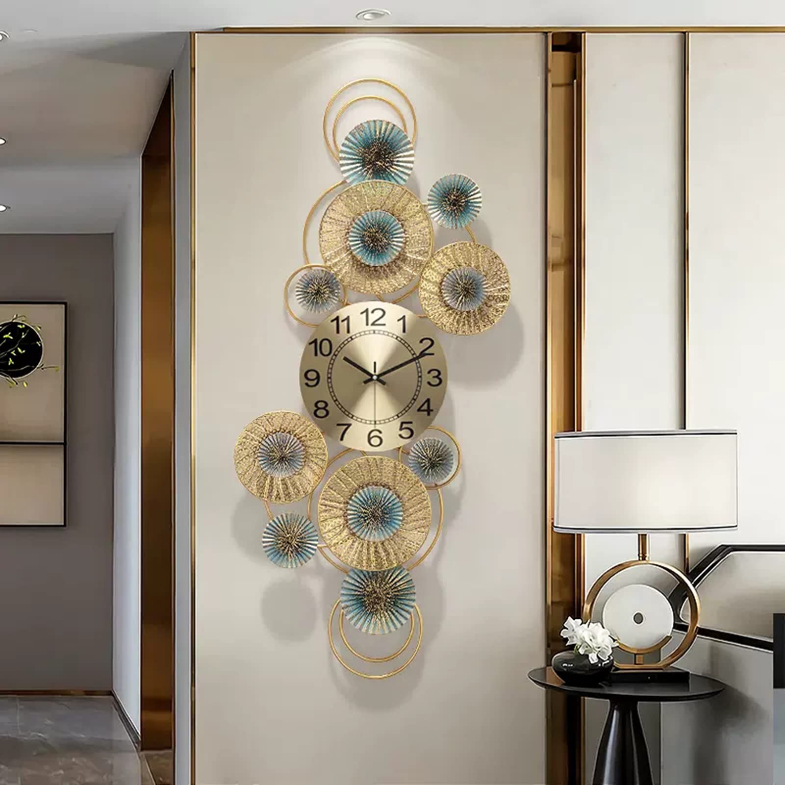 MYUYEE Living Room ation Wall Clock, Large 3D Metal Wall ation Clock, Silent Non Ticking Battery Operated Quartz Clock for Bedroom