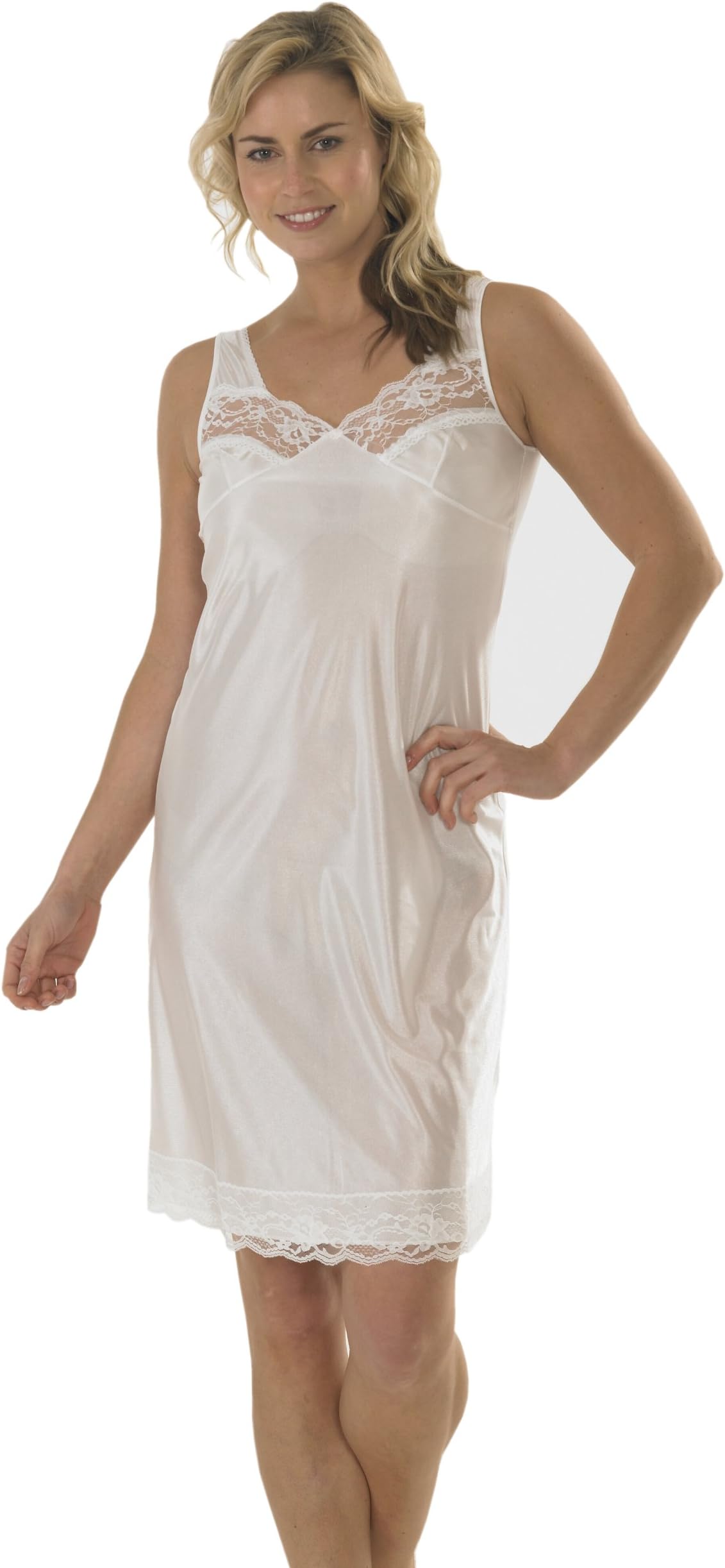 Womens/Ladies Anti Static Full Slip Underskirt Built Up Shoulder With Front & Bottom Lace