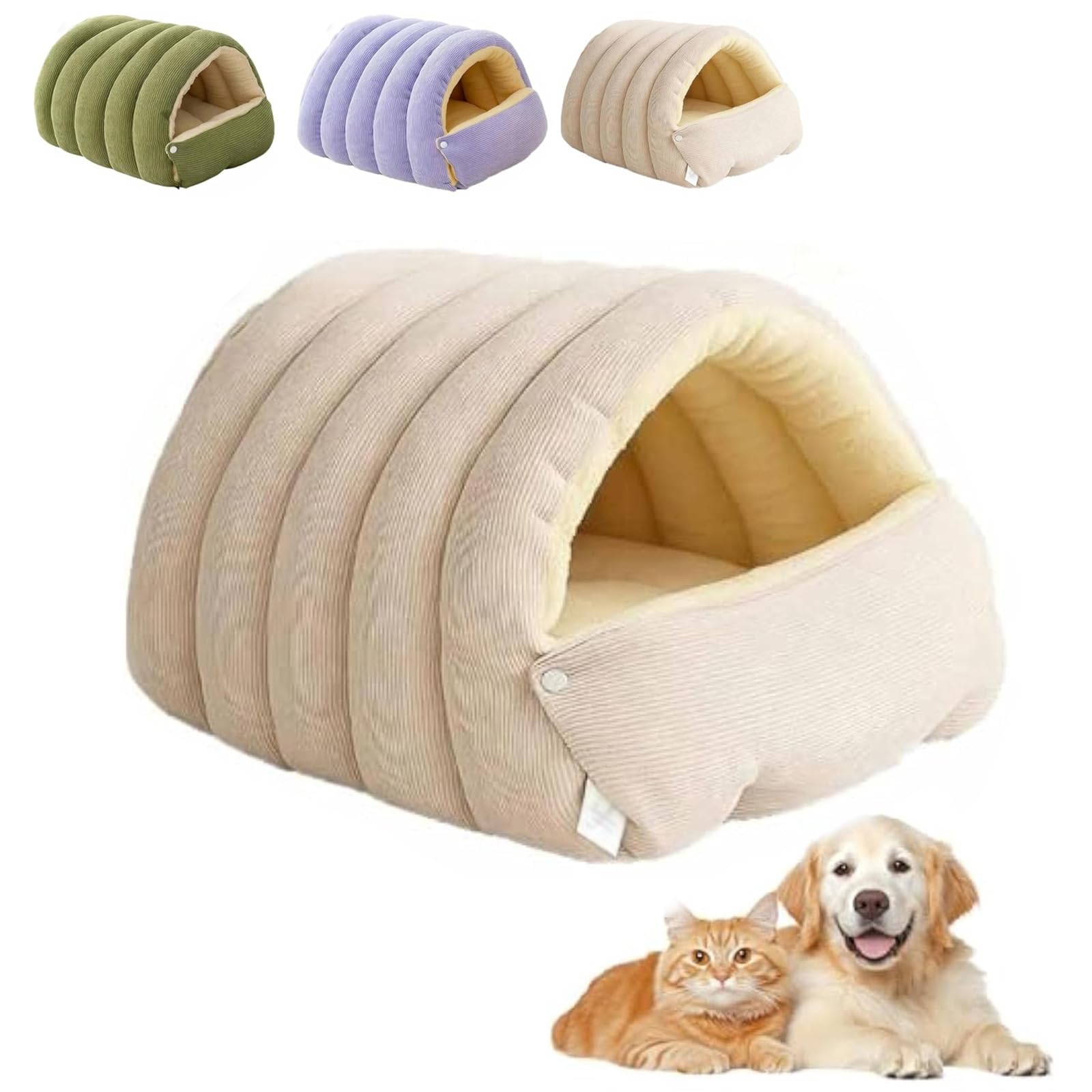 Cozy Monster Cat Bed, Pet Indoor Cave for Cats, Soft and Warm Cats House Bed, Non-slip Bottom (White,Large)