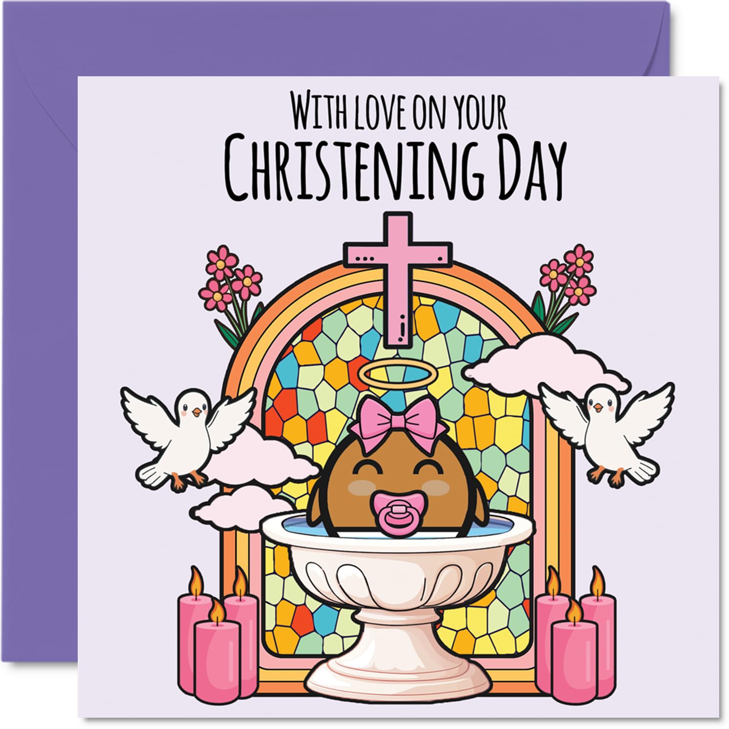 Christening Cards for Girls - On Your Christening Day - Congratulations Card, Communion Gifts for Girls, 145mm Christian Gifts Religious Greeting Cards