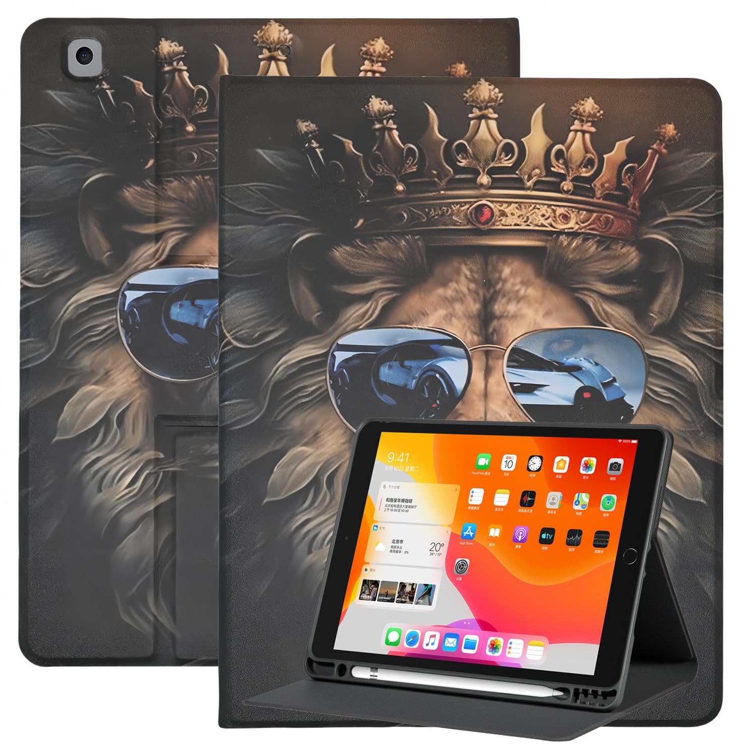 Rotating Case for iPad 7th, 8th & 9th Generation (10.2" Display - 2019, 2020 & 2021 Version), Slim PU Leather Folding Stand TPU Protective Cover with