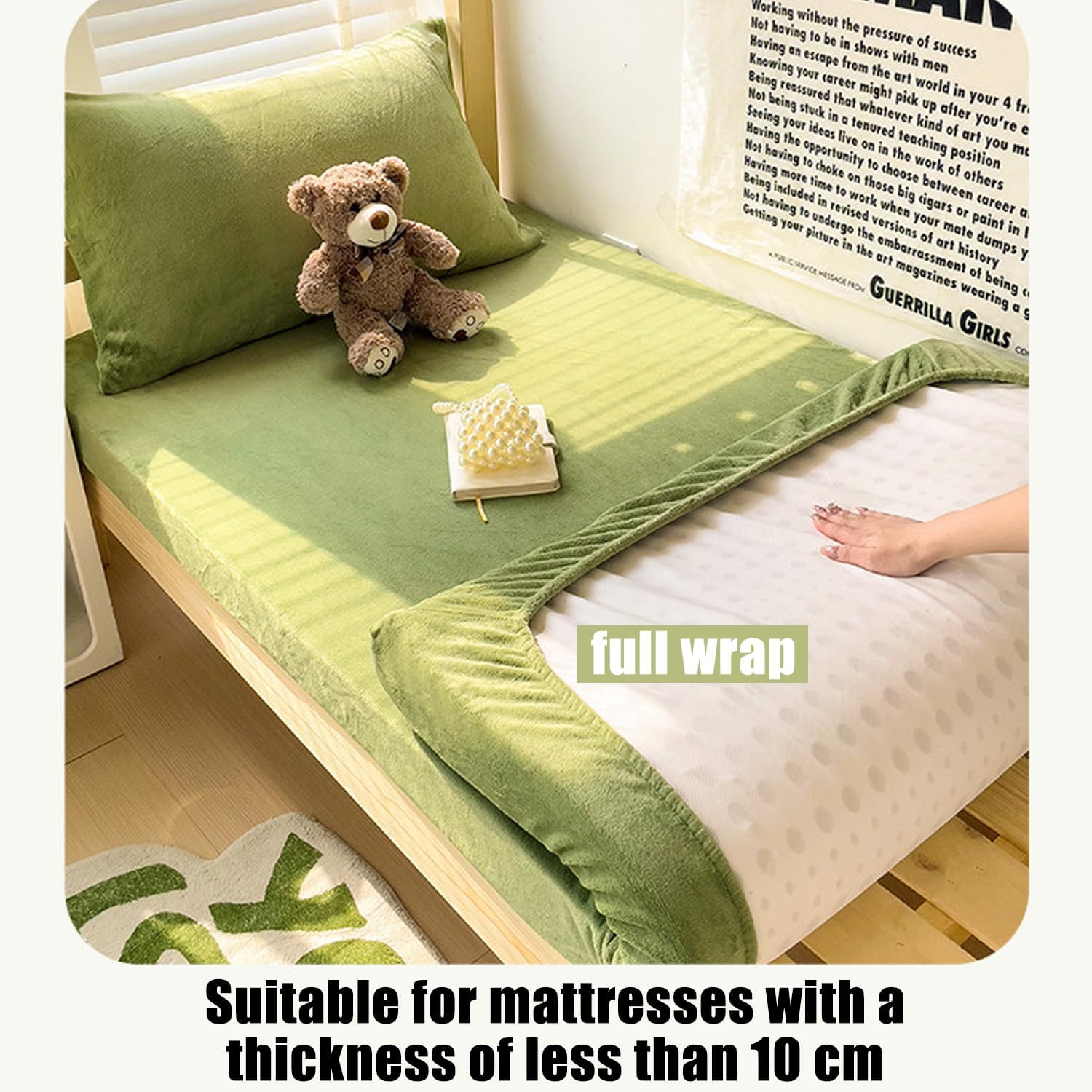 Milk Velvet Fitted Sheet Luxury Mattress Cover Twin Full Size Mattress Protector Warm Comfortable Full Wrap Deep Pocket Dustproof Bed Cover for Bedroom Dormitory,B,80x190cm