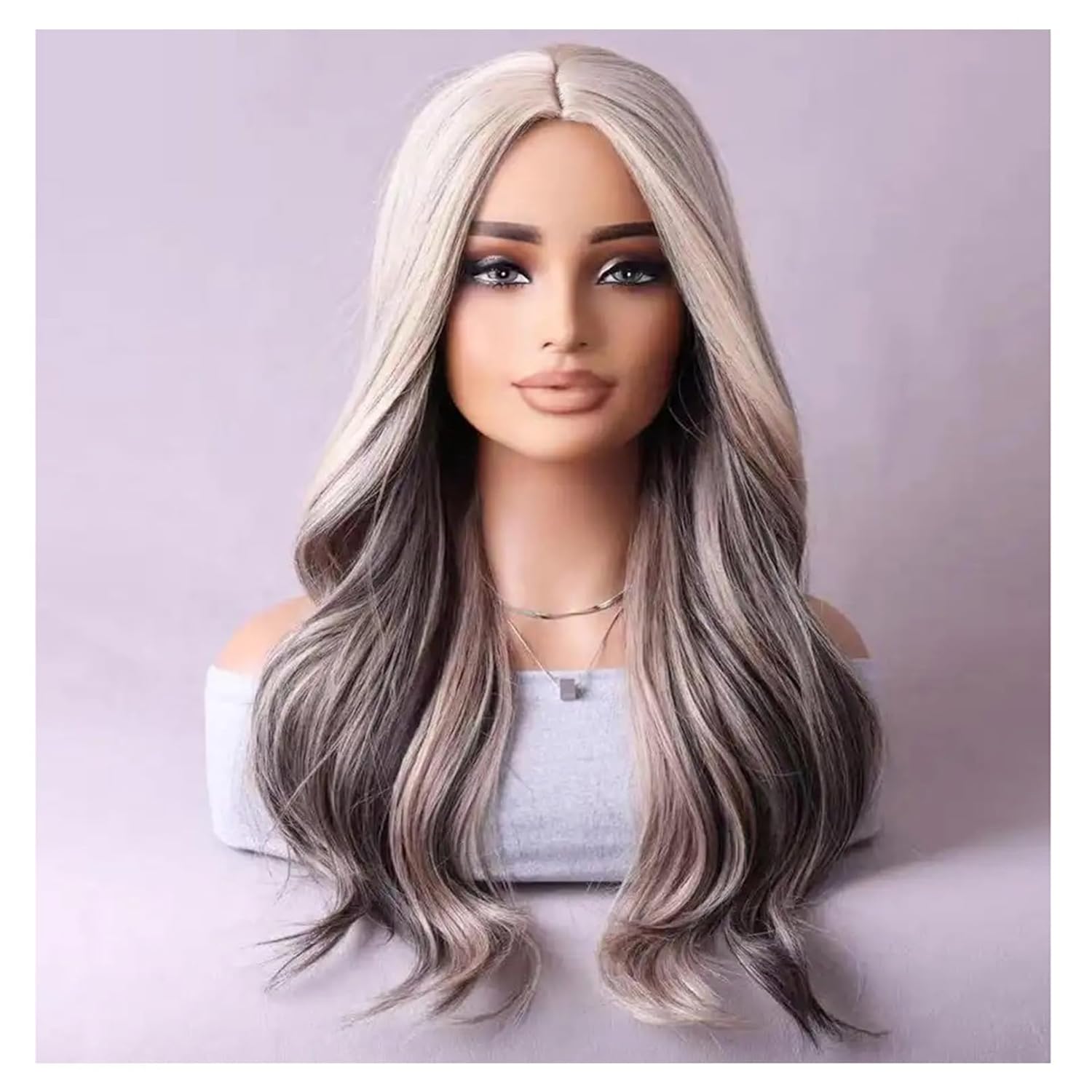 BERON Blonde Brown Wigs Long Wavy Wig for Women Curly Highlights Color Girls Wig Heat Resistant Synthetic Hair Wigs for Cosplay Party Daily or Use