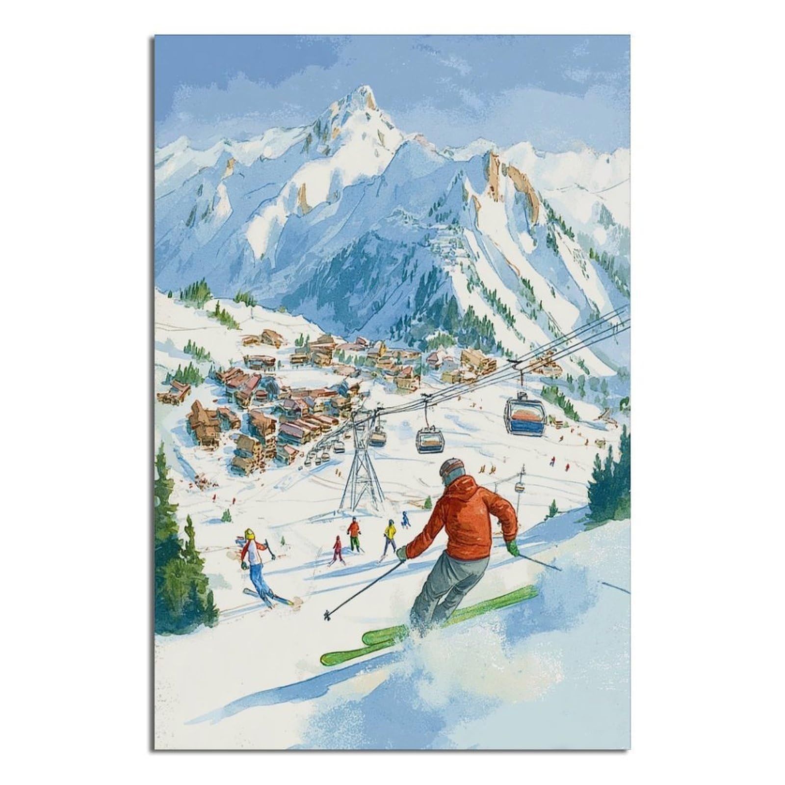 Tignes France Ski Poster 24x36inch(60x90cm) Vintage Watercolor Canvas Art