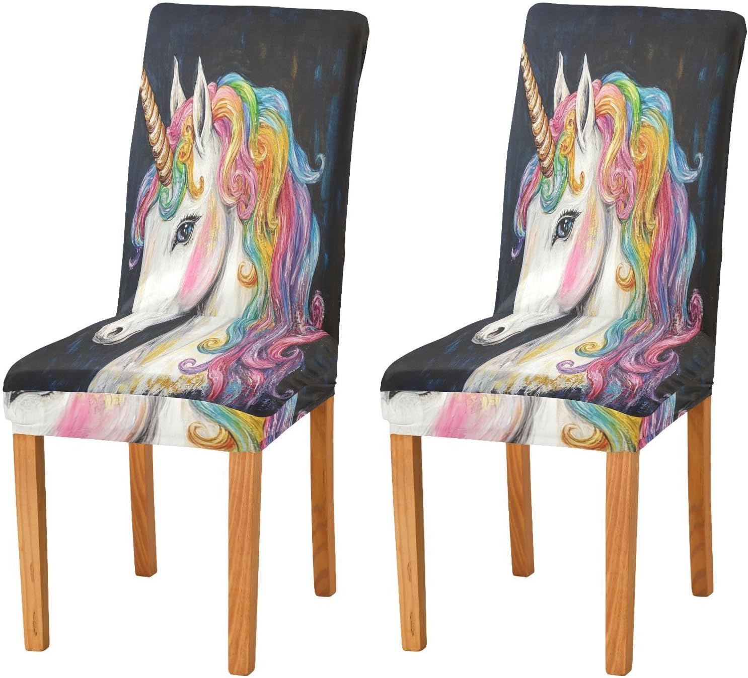 ALAZA Chair Covers for Dining Room, Rainbow Unicorn Head Stretch Chair Cover Sets Chair Protector Removable Washable for Ktichen Restaurant Hotel