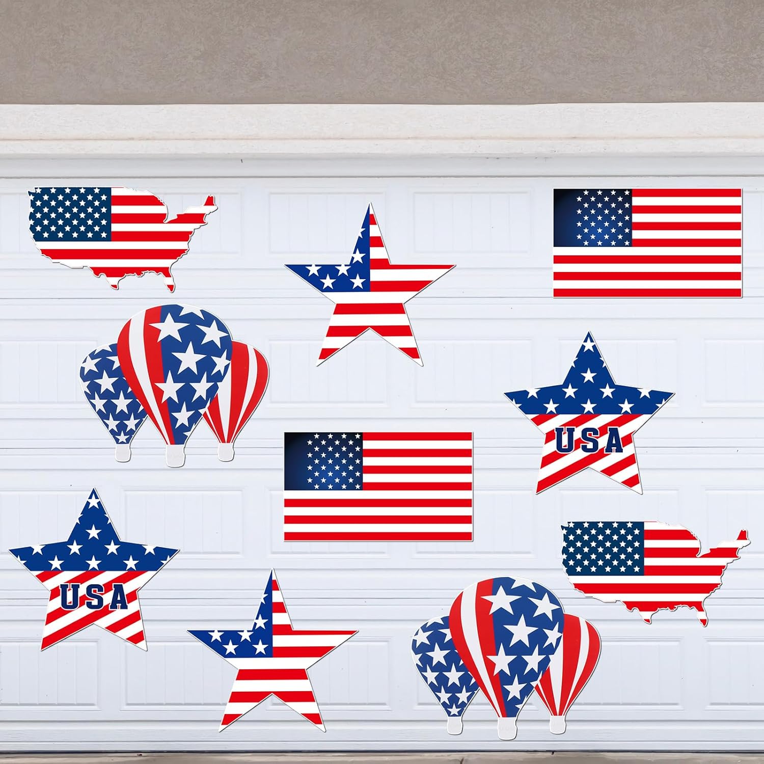 Crtiin 10 Pcs Us Patriotic Garage Door Magnets 250th Anniversary 4th of July Red White Blue Stars Map Flag Garage Door Decal Sticker Decorations for Memorial Independence Day Home Car Yard Decor