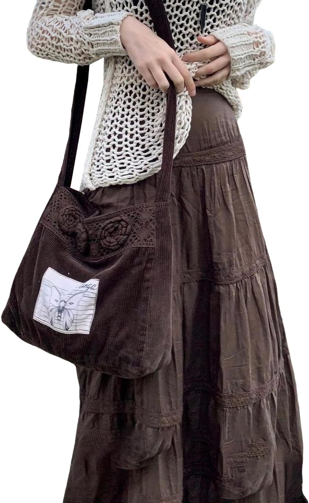 MuineobukaWomen Y2k Vintage Mid-Length Skirt High Waist Boho Printed Ruffle Grunge Fairycore Long Skirt Streetwear