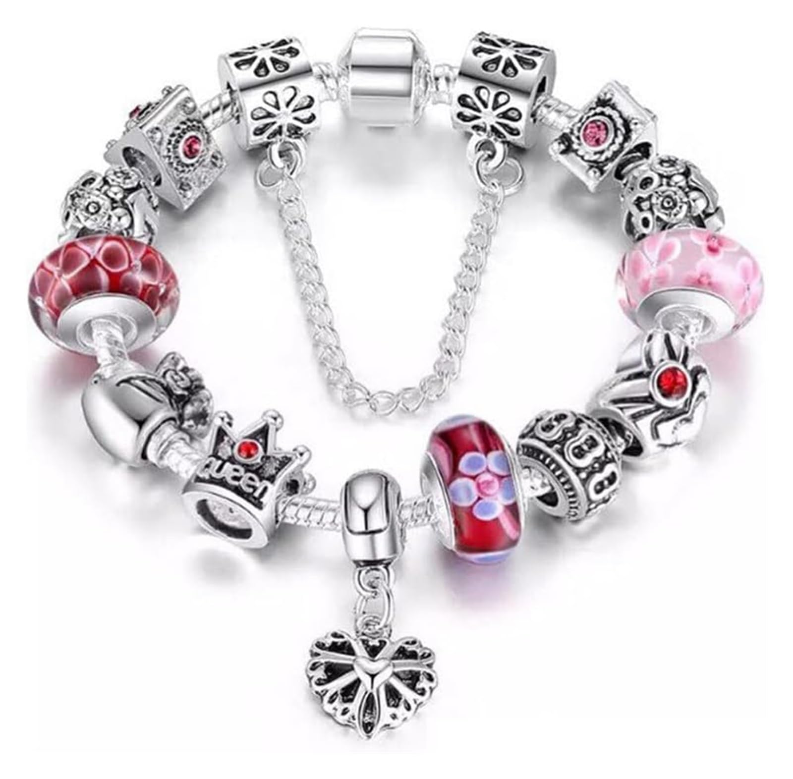 Bracciali Bracciale Donna Ragazze Regalo Gioielli Colore Fascino con Fiore Perline di Cristallo Bracciali for Donna Uomo Moglie Regalo Gioielli Perline(Pink)