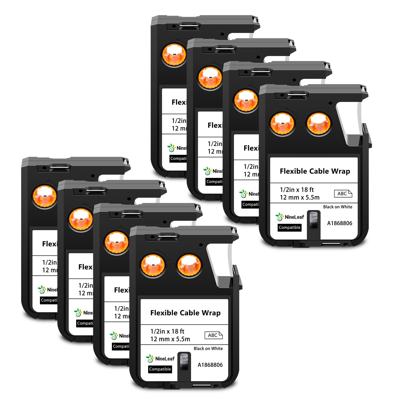 NineLeaf 8x Compatible Dymo 1868806 12mm Multi-usages Ruban D'étiquettes