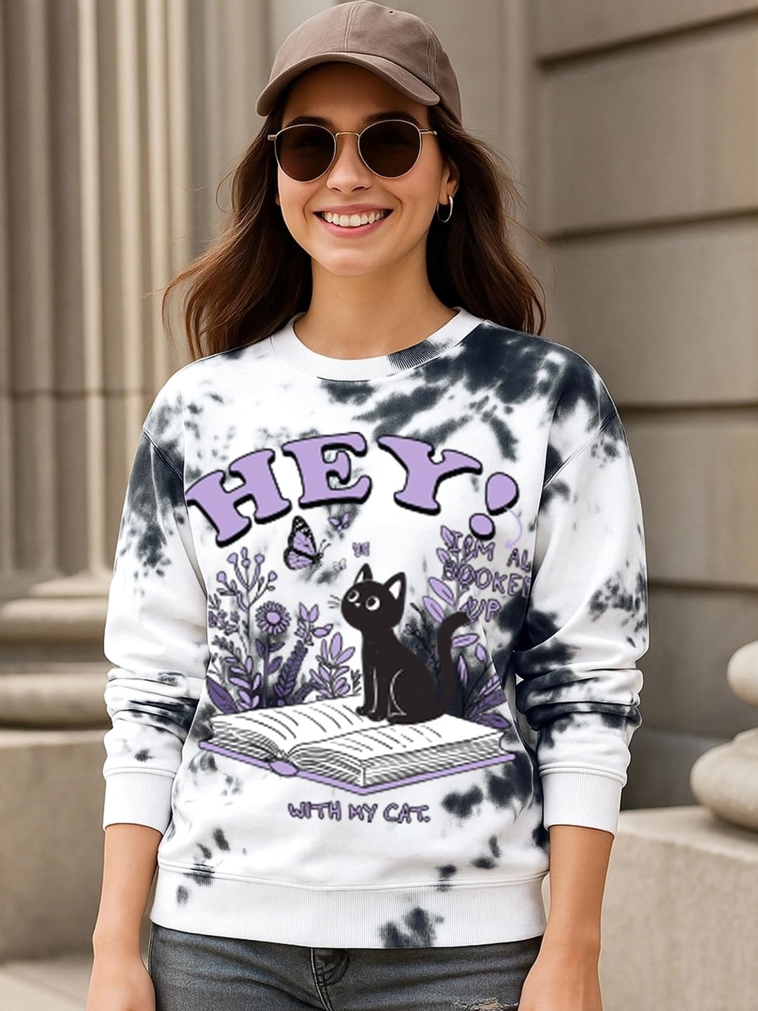 Bewakoof Bluza z długim rękawem z frotte z okrągłym dekoltem i nadrukiem graficznym dla kobiet, biało-szara_694310, 36