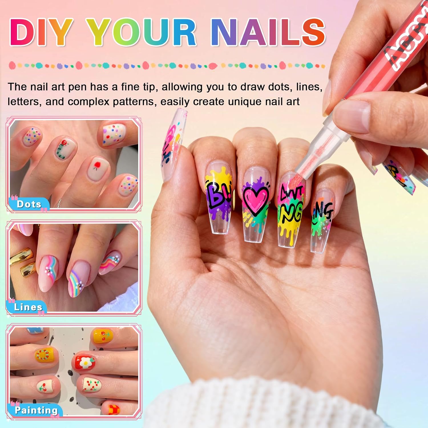 12 Colors Nail Art Pens Nail Polish Pens Set-1.0 mm Pen Nib