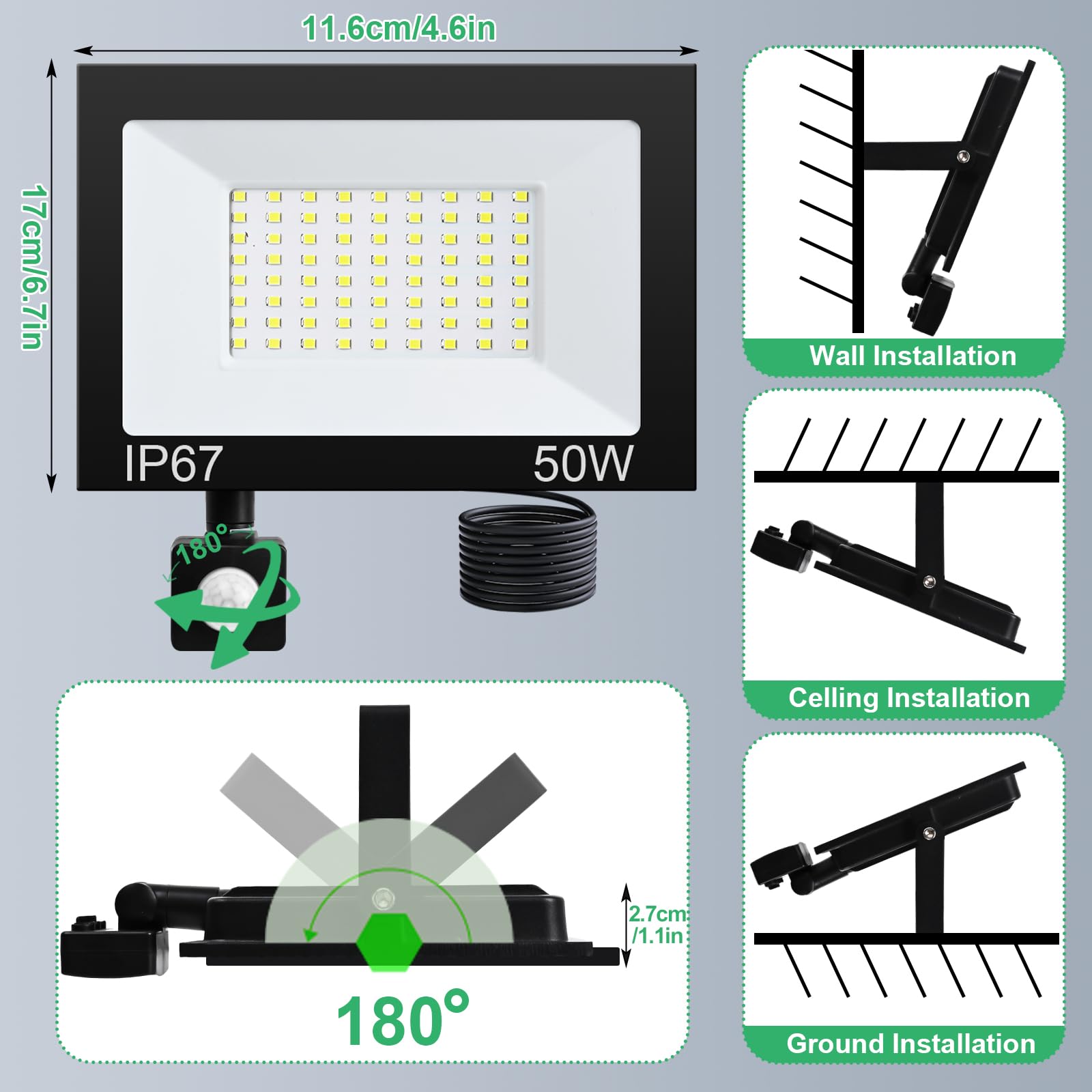 Faretto LED 50W Da Esterno Con Sensore Movimento - Bianco Freddo 6000K, IP66, Telecomando, Per Giardino E Garage - Foto 14