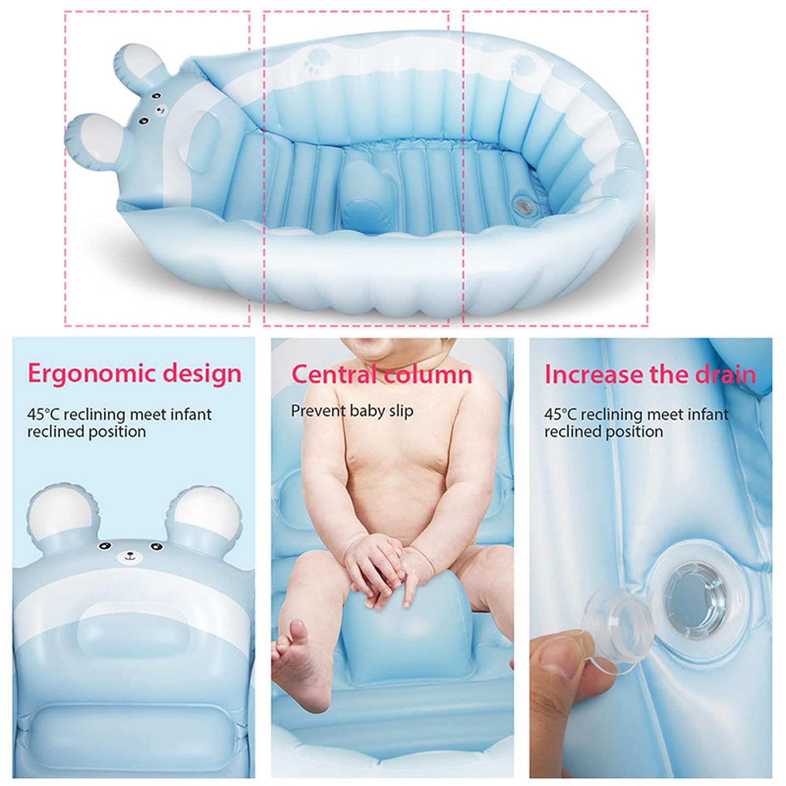 Aufblasbare Badewanne, tragbare Reise Duschbecken, Cartoon Tiermuster, Baby Badewanne, Badewanne für Babys