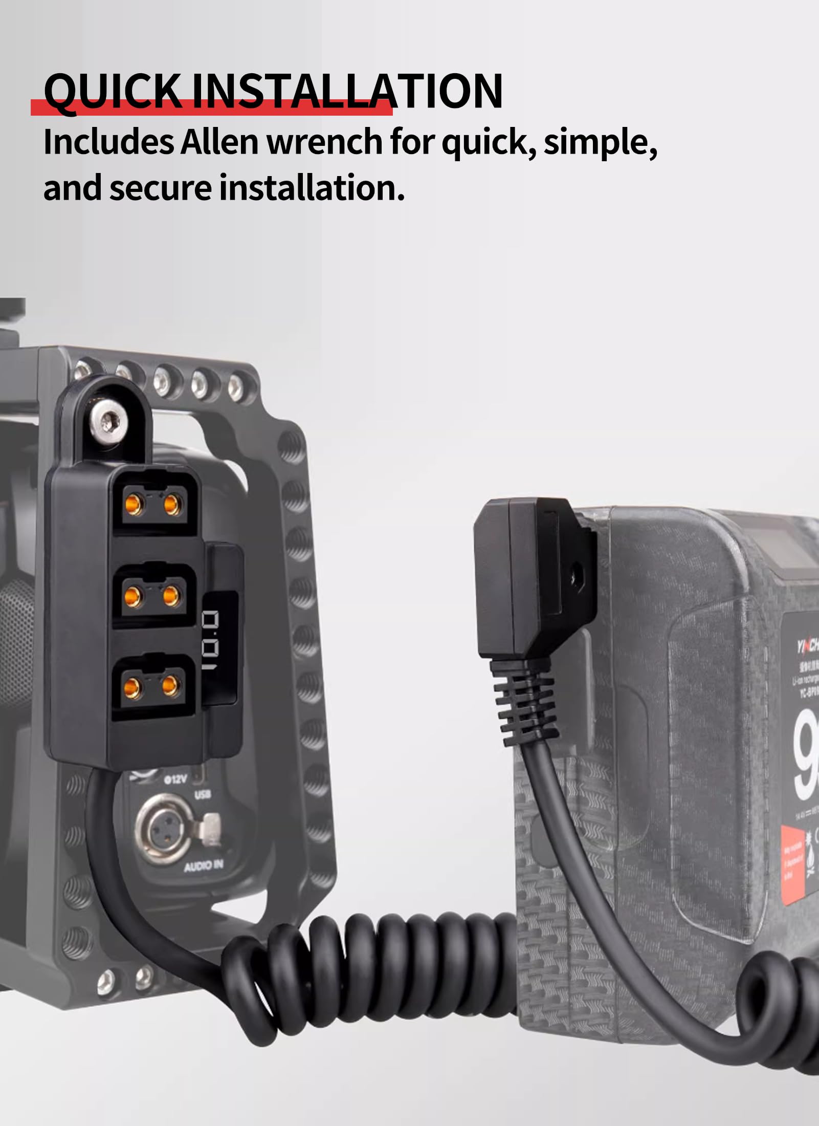 Cable Divisor de DTAP, Cable de Alimentación de DTAP Macho a 3 Puertos Hembra con Pantalla de Voltaje, 8a D Tap Voltímetro de Cubo para Batería de Cámara V, Jaula de Cámara,