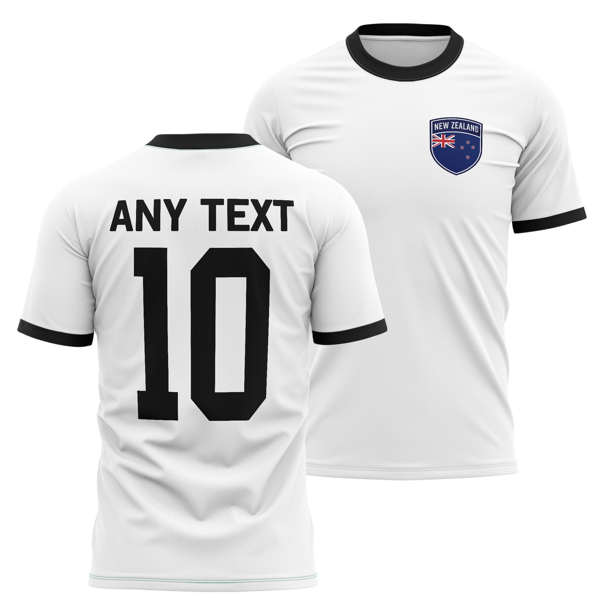 New Zealand Mens Ringer T Shirt - New Zealand Badge Custom Name Number Tee - Football Supporter Fan Top, M, White/Black