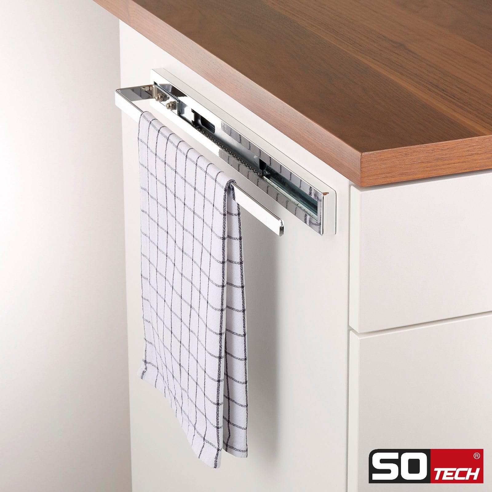 SOTECH Porte-Serviettes Coulissant Style à 1 Bras Chrome Poli 415 mm Course 300 mm Porte-Serviettes pour Montage latéral ou sous Plan de Toilette