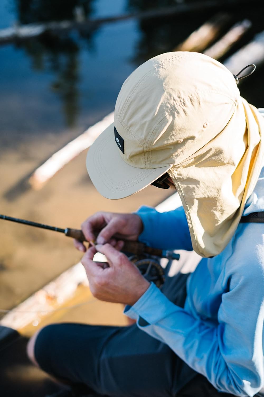 Chamisa Sun Hat, Lightweight Nylon 5 Panel Cap with Hide-able Neck Shade and Spring Cord