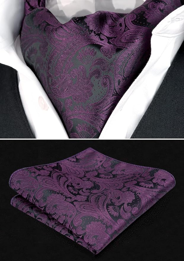 Set de corbata ascot y pañuelo para hombre miniatura 7