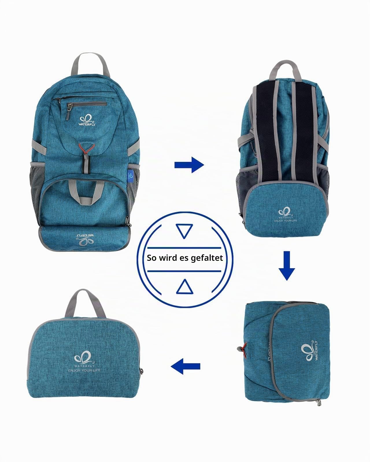 WATERFLY Ultraleicht Faltbar Klein Rucksack: 20L Leicht Packable Wanderrucksack Tagesrucksack Trekkingrucksack Outdoor Sportlich Backpack Travel Daypack für Herren Damen