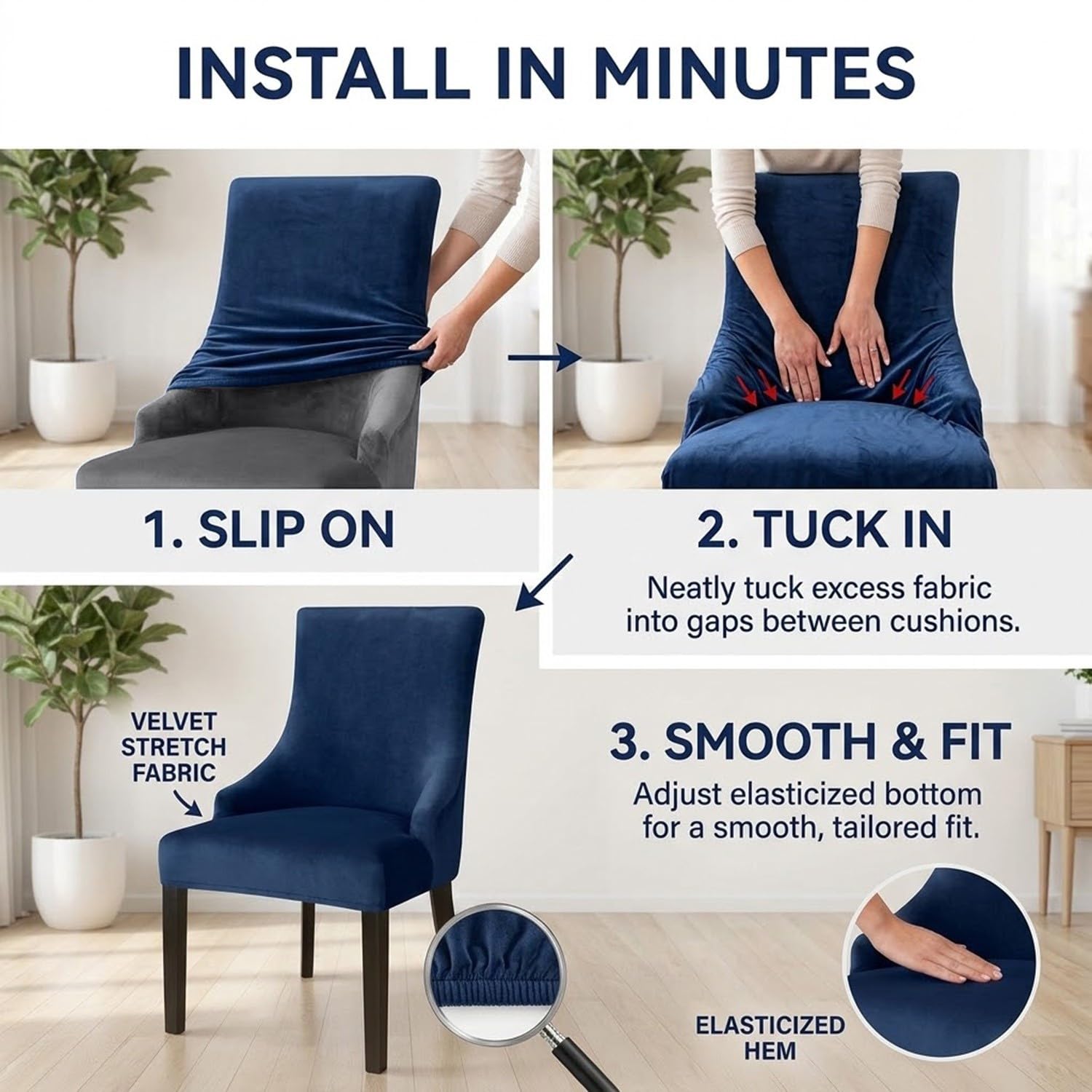 Housse Fauteuil Velours Extensible à Oreilles pour Salon et Salle à Manger
