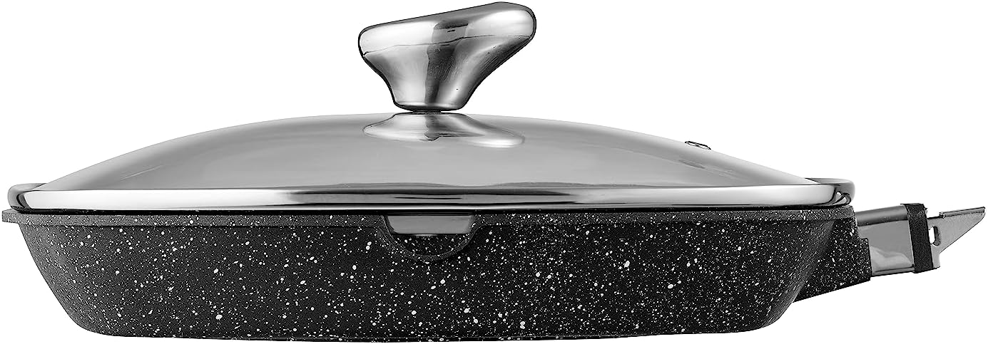 Pradel Excellence 52383M Imitation Stone Grill Pan with Glass Lid, 28 x 28 cm