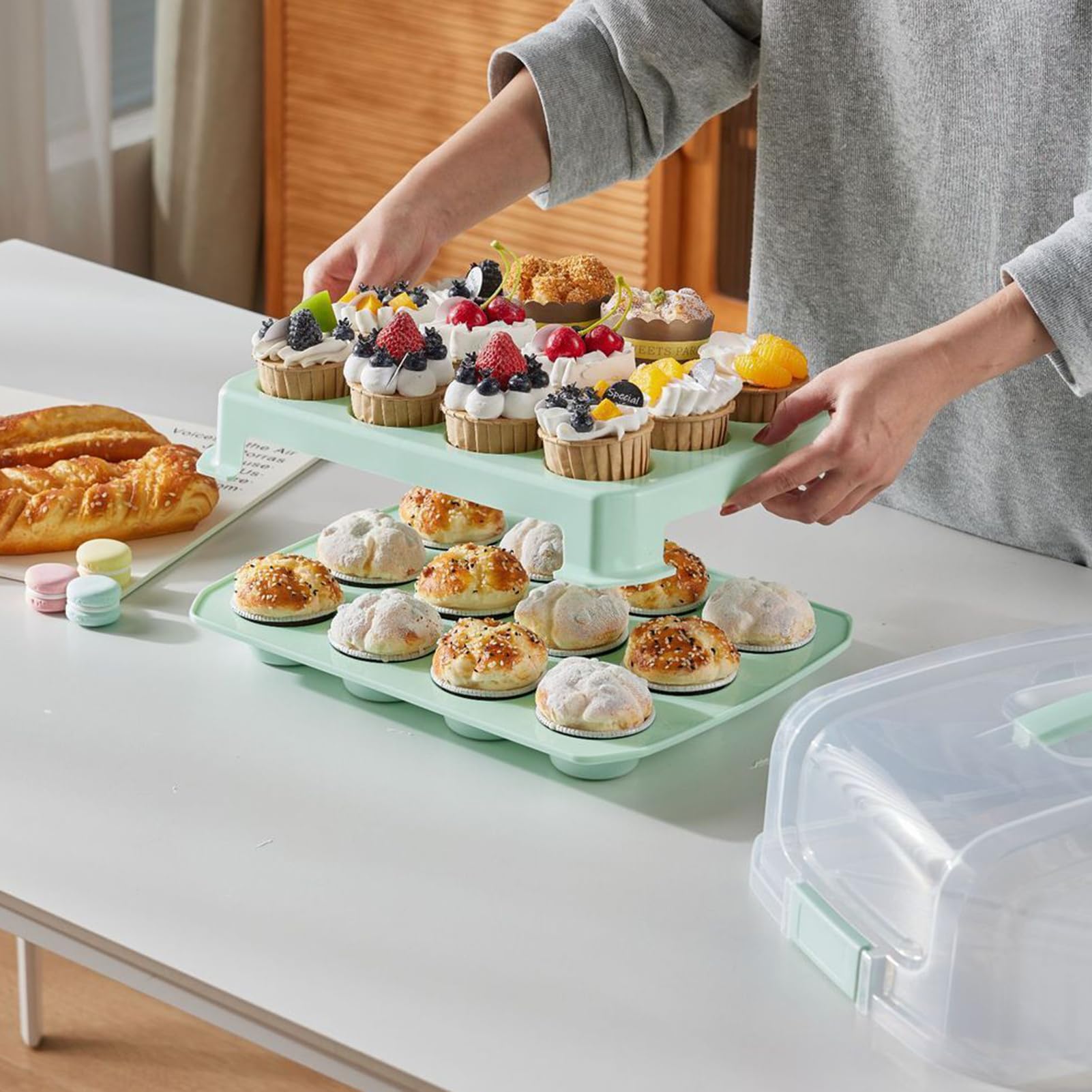 Contenitore Per Torta Trasparente - Supporto A Doppio Strato, Contenitore Per Alimenti Portatile, Teglia Riutilizzabile | Natale Negozio A Domicilio Servizio Di Consegna Picnic All'aperto Fornitura Pe
