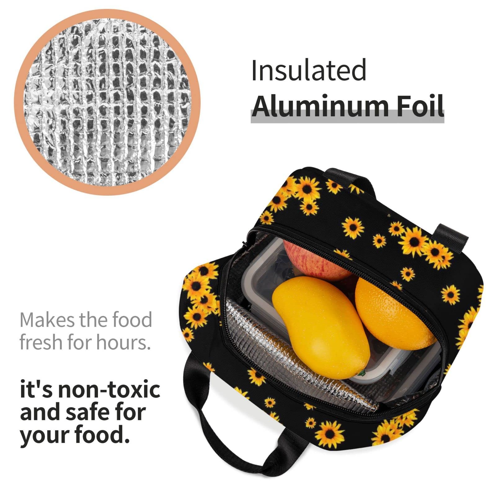 Bolsa de almuerzo isotérmica para mujer con contenedores congelados, caja de almuerzo isotérmica y resistente al agua, diseño de girasol