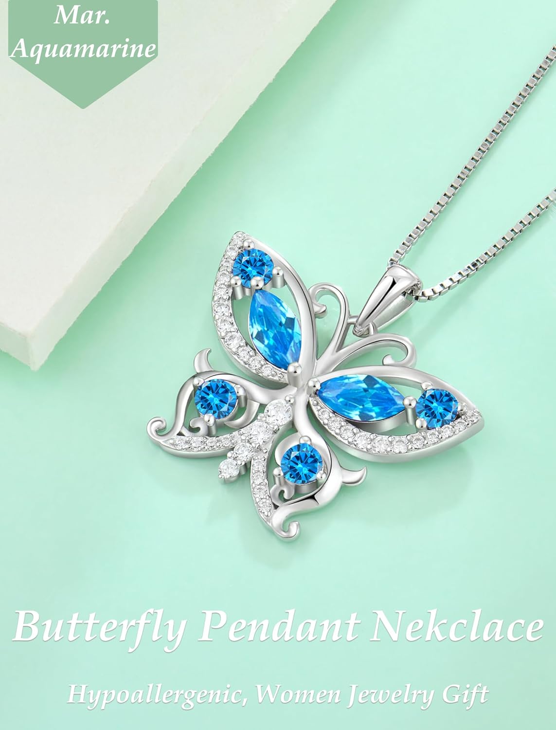 Womens Butterfly Necklace Sterling Silver Butterfly Jewelry Birthstone Pendant Necklace - Image 5