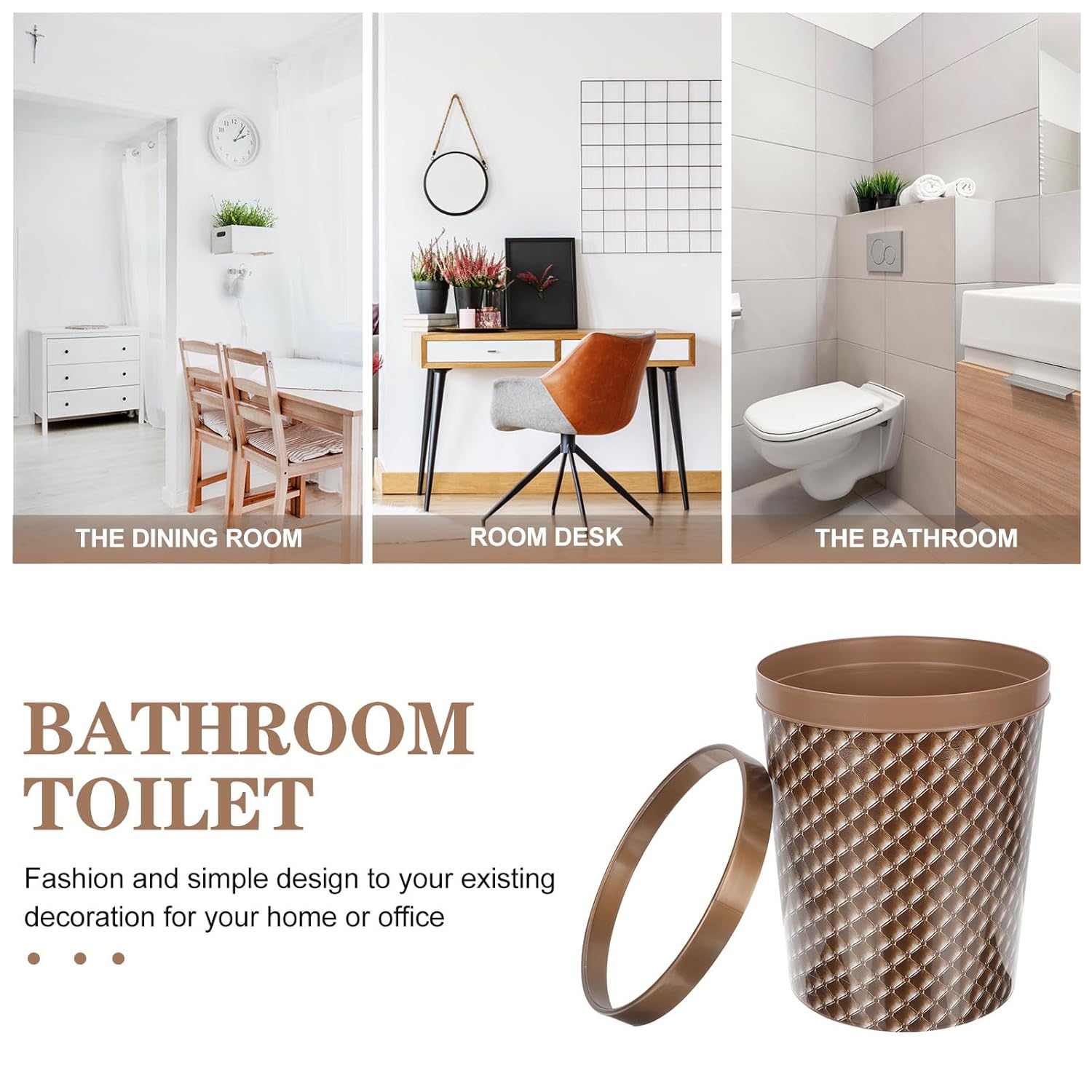 Plastic Trash Bin with Pressed Rim, Office and Bathroom Wastebasket, Compact Sturdy Storage Container for Home and Office Use