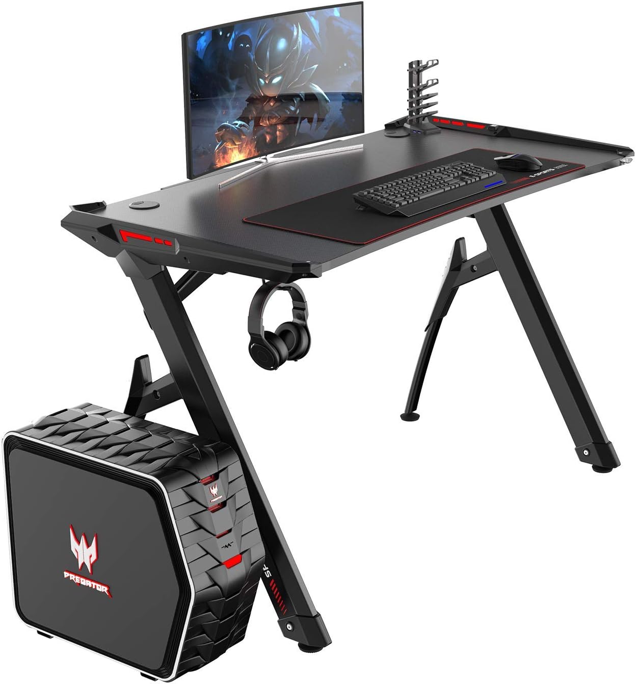 soges 120 * 60 Gaming Desk Computer Desk Computer Gamer Pro Tables with LED Lights Ergonomic PC Desk with large Mouse Pad,ST-R3-BK