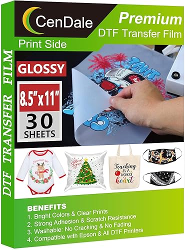 Miniatura 10 de CenDale Película de transferencia DTF - A4 (8.3 x 11.7 pulgadas), 30 hojas de doble cara transparente mate para pretratamiento, papel de