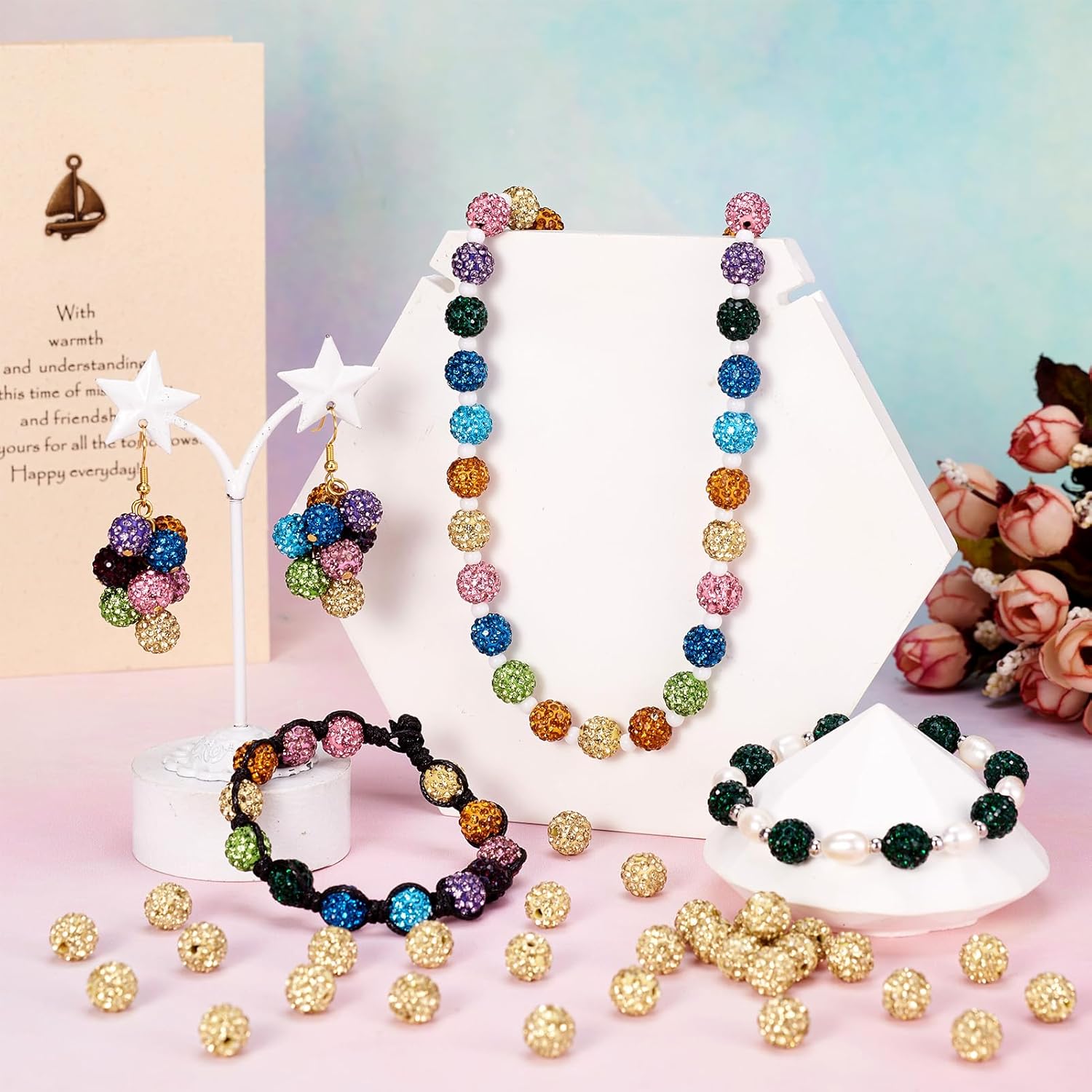 Beadthoven 100pcs 10mm Rhinestone Beads Sunlight Yellow Crystal Pave Clay Disco Ball Beads Round Polymer Clay Rhinestone Diamond Clay Spacers for Necklace Bracelet Jewelry Making Fall - Image 3