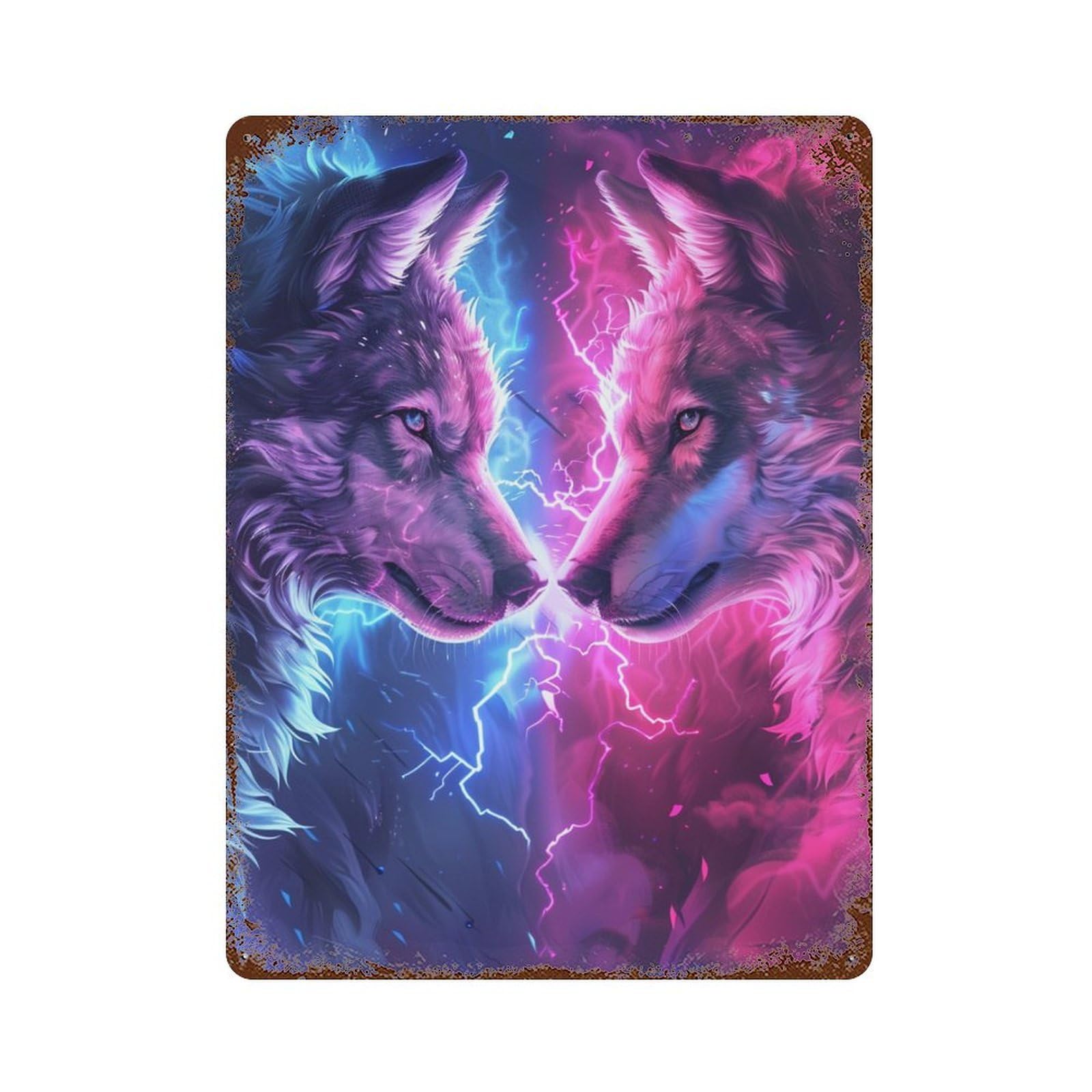 Decorative Tin Sign Electric Wolf Encounter 15.7"x11.8", Decorative Metal Wall Art for Garage, Bar And Workshop Decor
