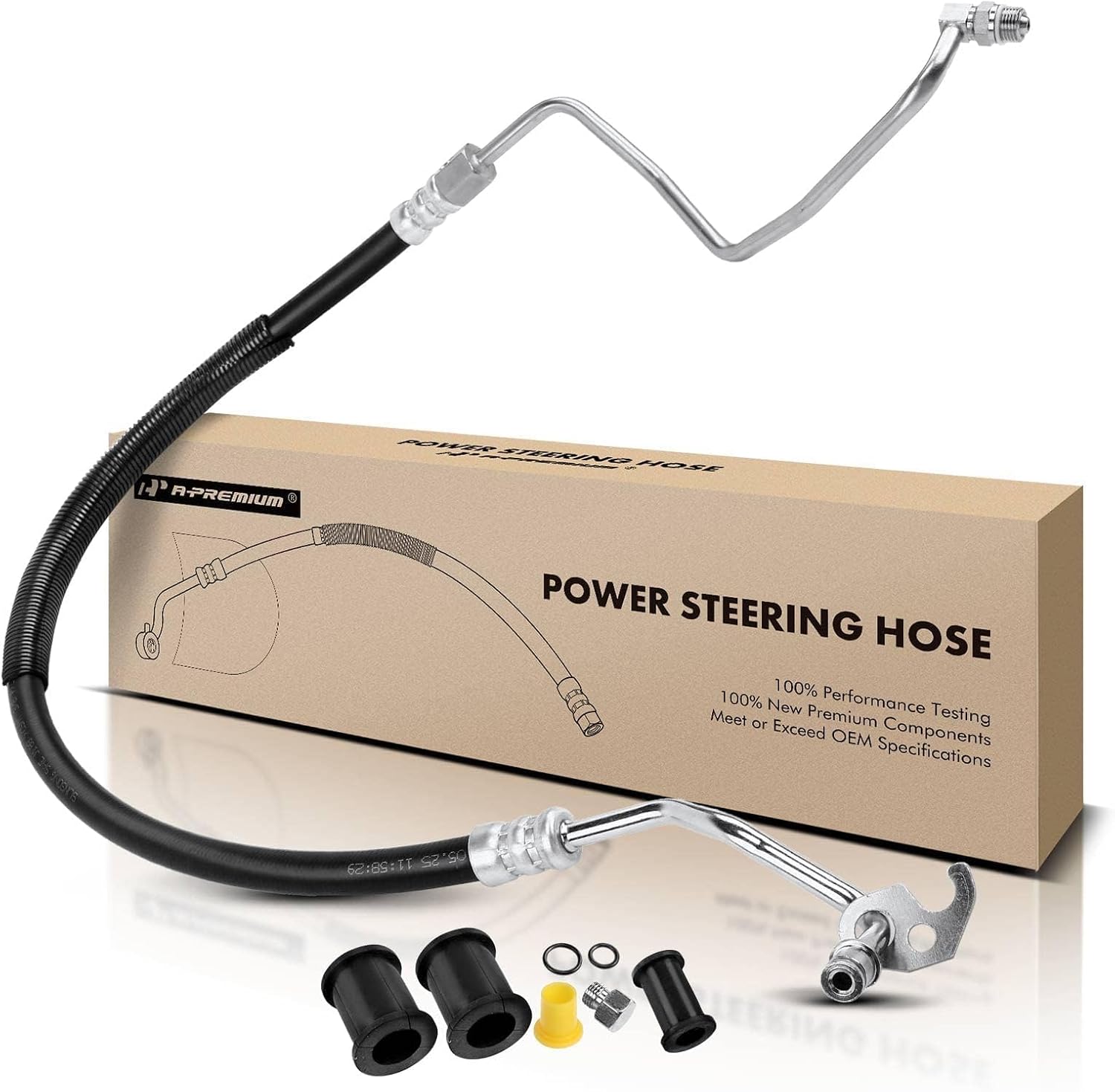 A-Premium Power Steering Pressure Hose Line Assembly Compatible with Ford F-150 2004-2008, F-350 2007 & Lincoln Mark LT, 5.4L, with O-ring & Washer, Pump To Gear